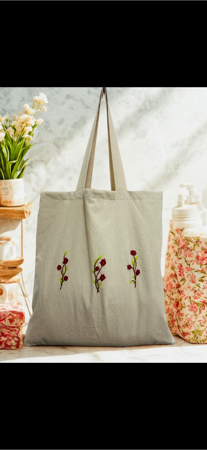 Embroidered Floral Tote Bag