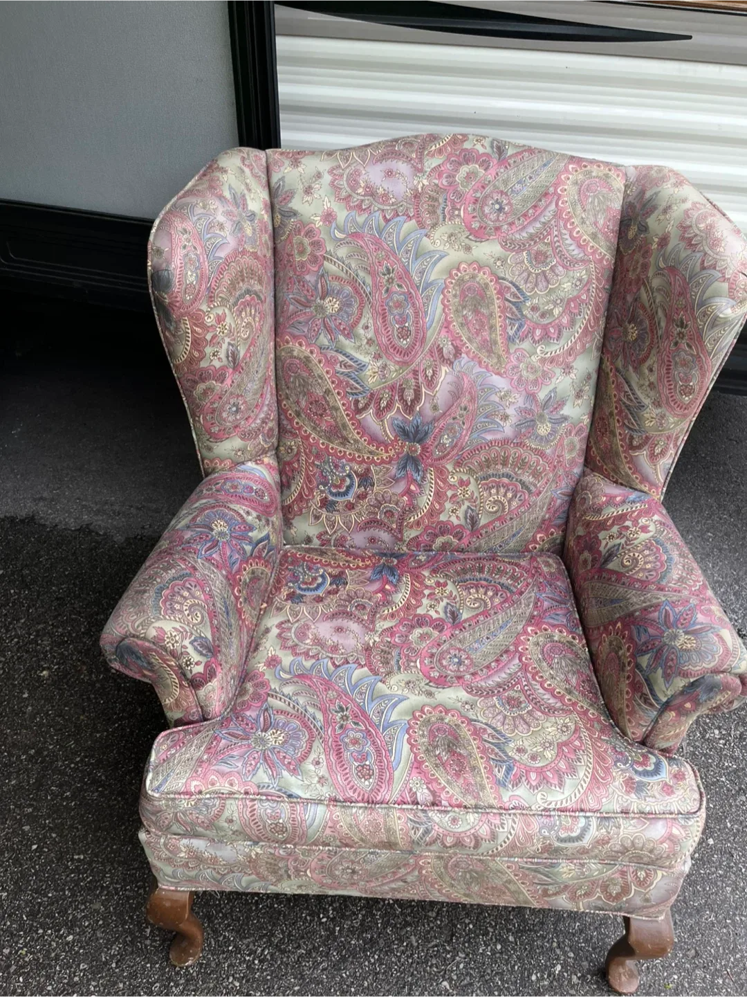 Wingback Armchair - Pink Paisley Pattern