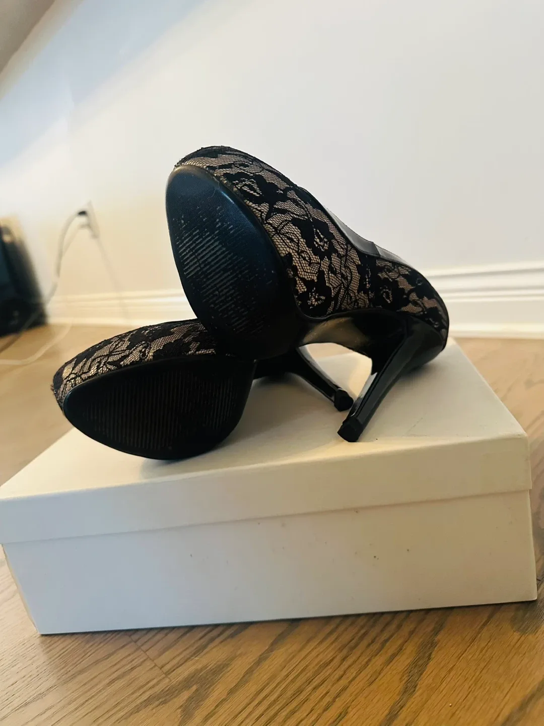 Enamor Black Lace Heels, Size 7 image indicator(4)