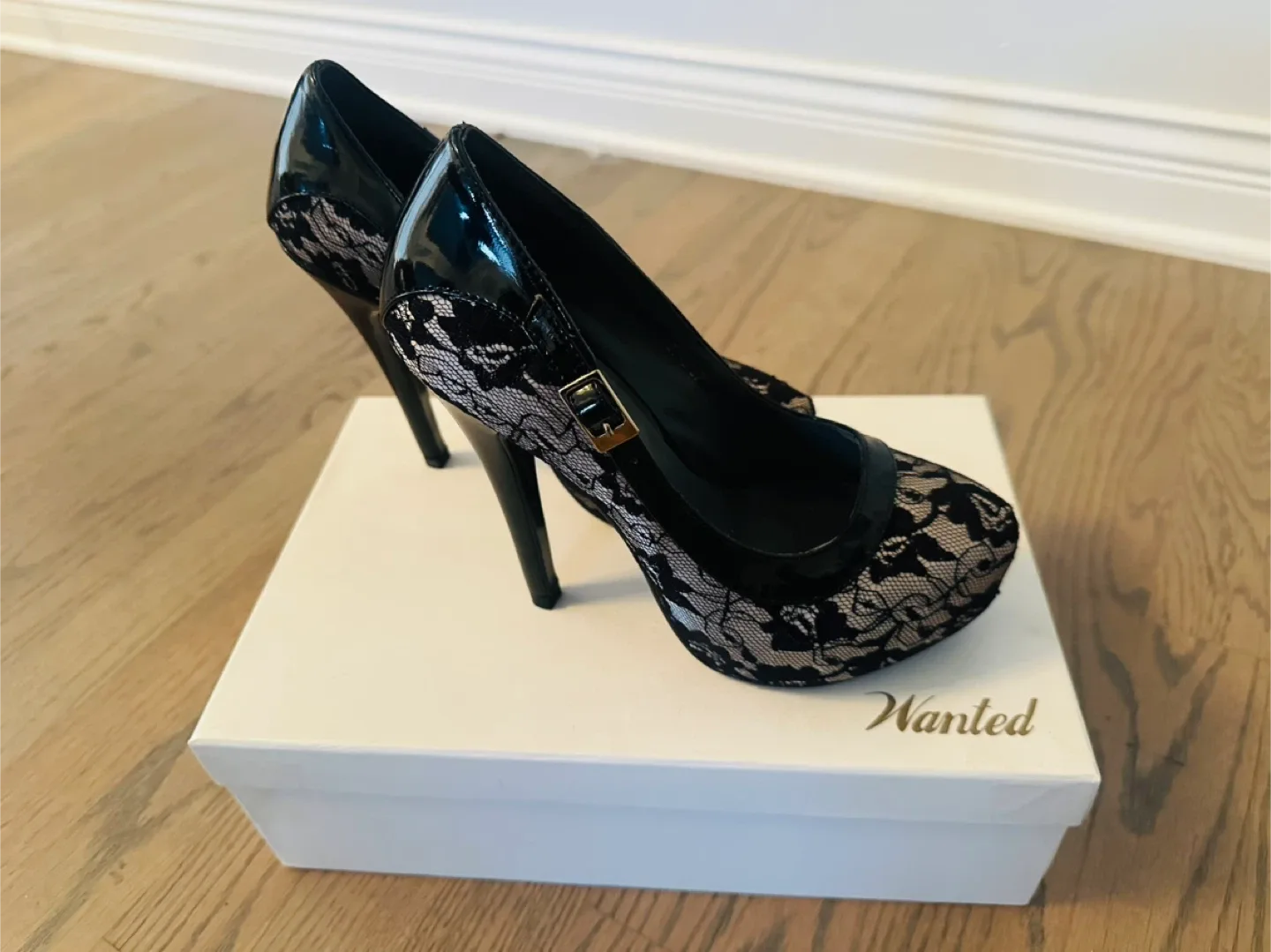 Enamor Black Lace Heels, Size 7 image indicator(2)