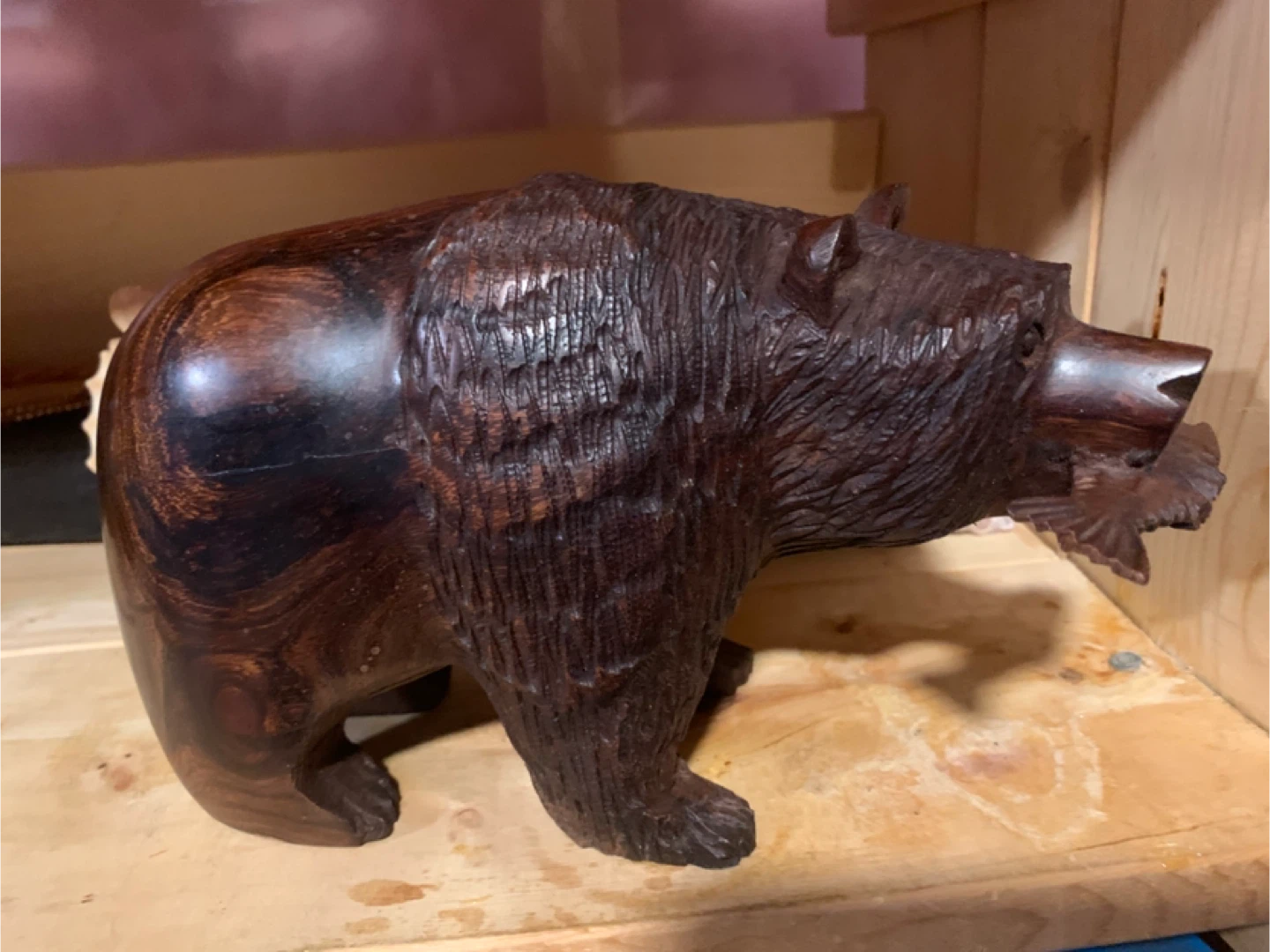 Carved Wooden Bear Figurine
