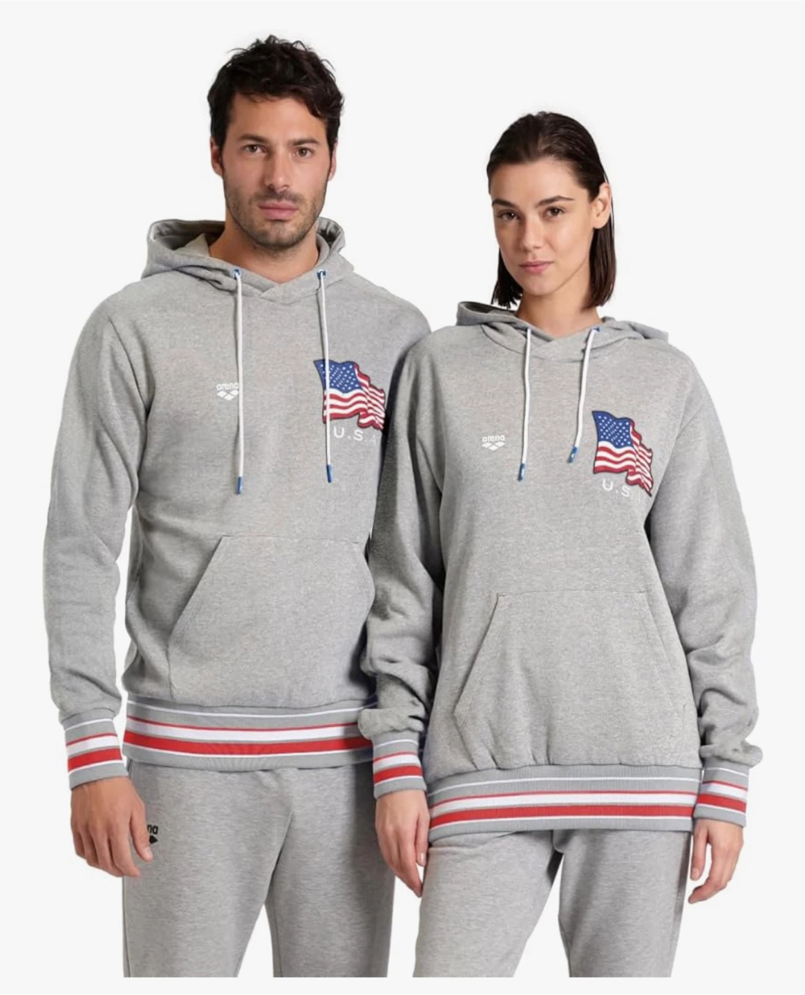 Arena - Adult Hoodie Sweatshirt, Grey w USA Flag, Unisex, Medium