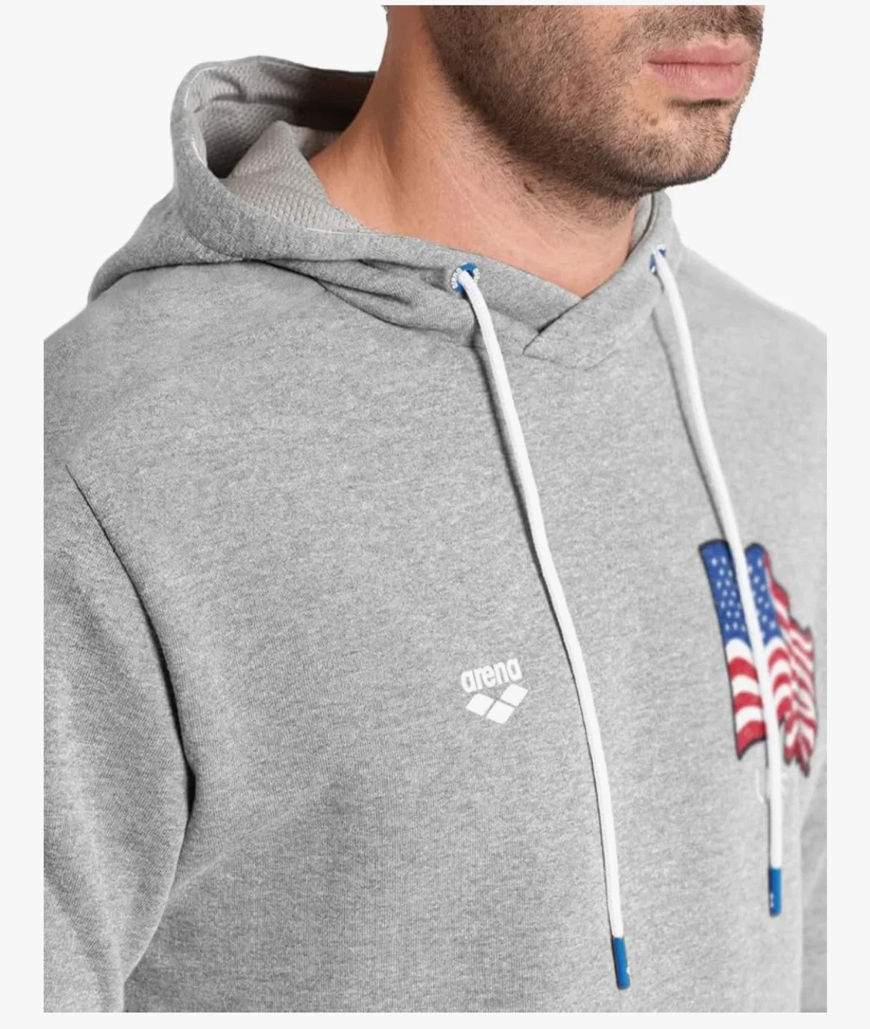 Arena - Adult Hoodie Sweatshirt, Grey w USA Flag, Unisex, Medium image indicator(4)