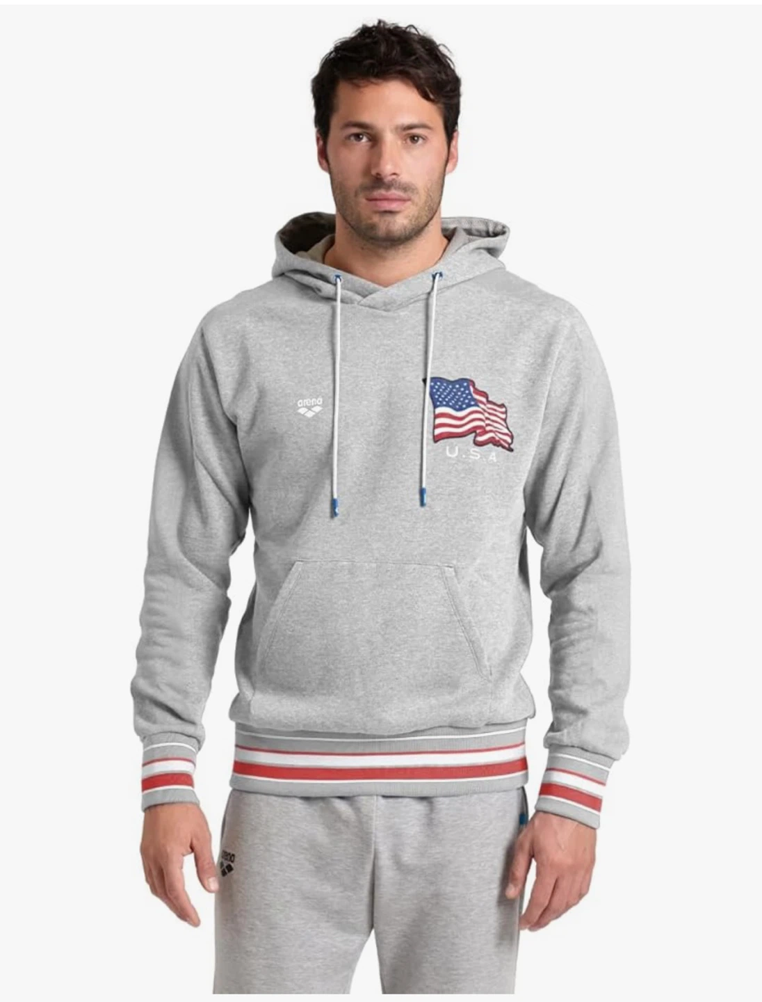 Arena - Adult Hoodie Sweatshirt, Grey w USA Flag, Unisex, Medium - photo 2