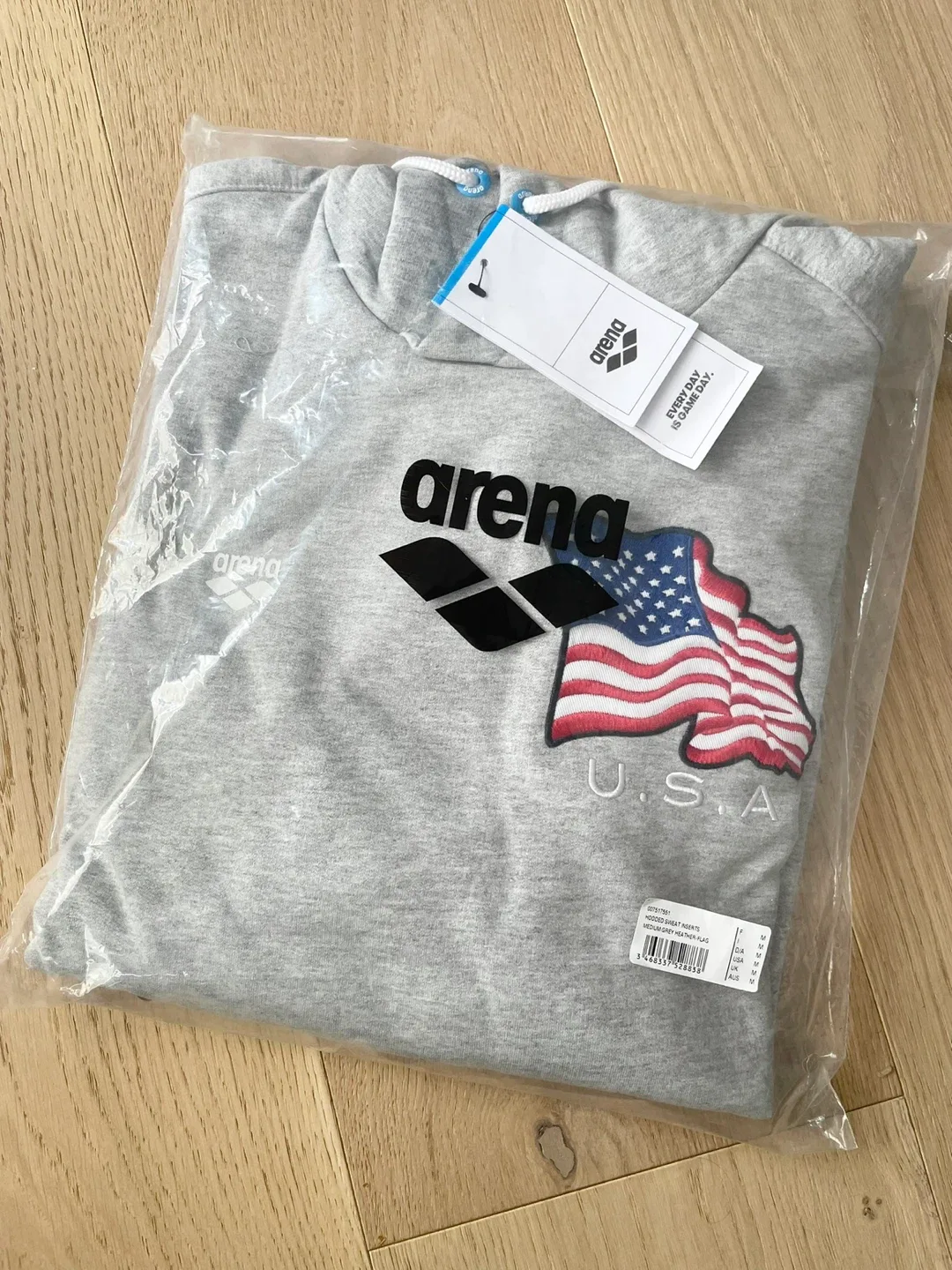 Arena - Adult Hoodie Sweatshirt, Grey w USA Flag, Unisex, Medium image indicator(7)