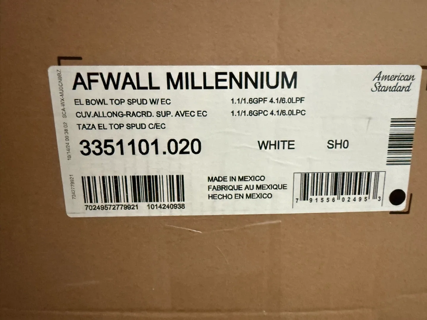 American Standard Afwall Millennium El Bowl - White image indicator(3)