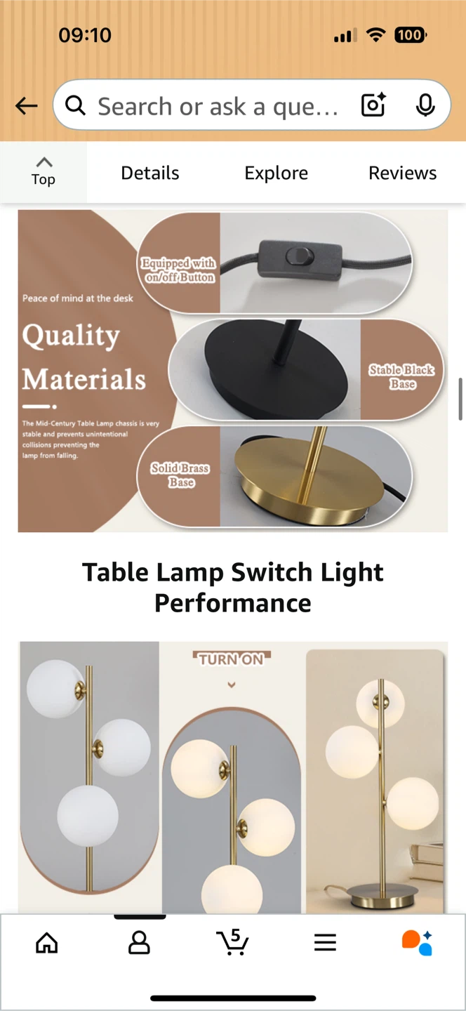 3-Light Brass Metal Bedside Lamp - photo 5