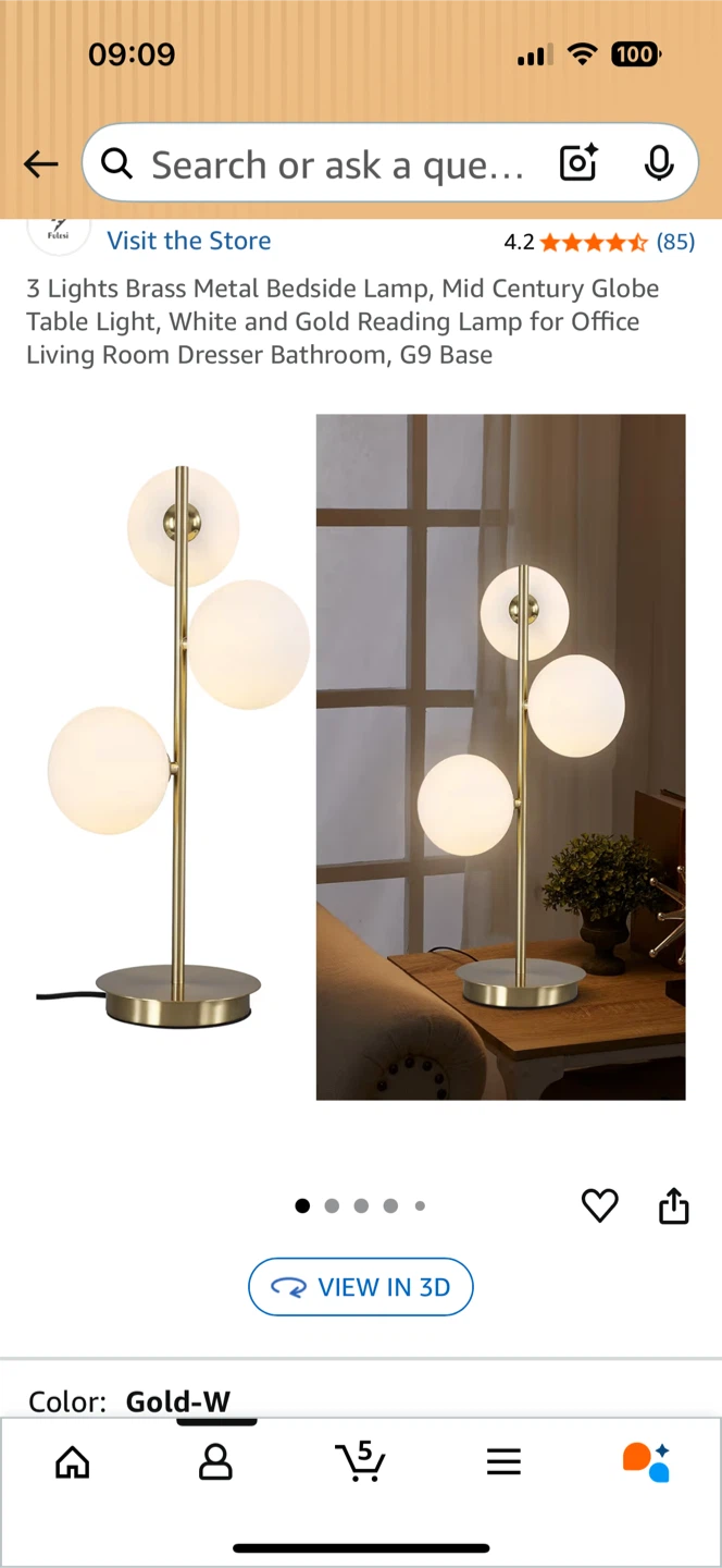 3-Light Brass Metal Bedside Lamp