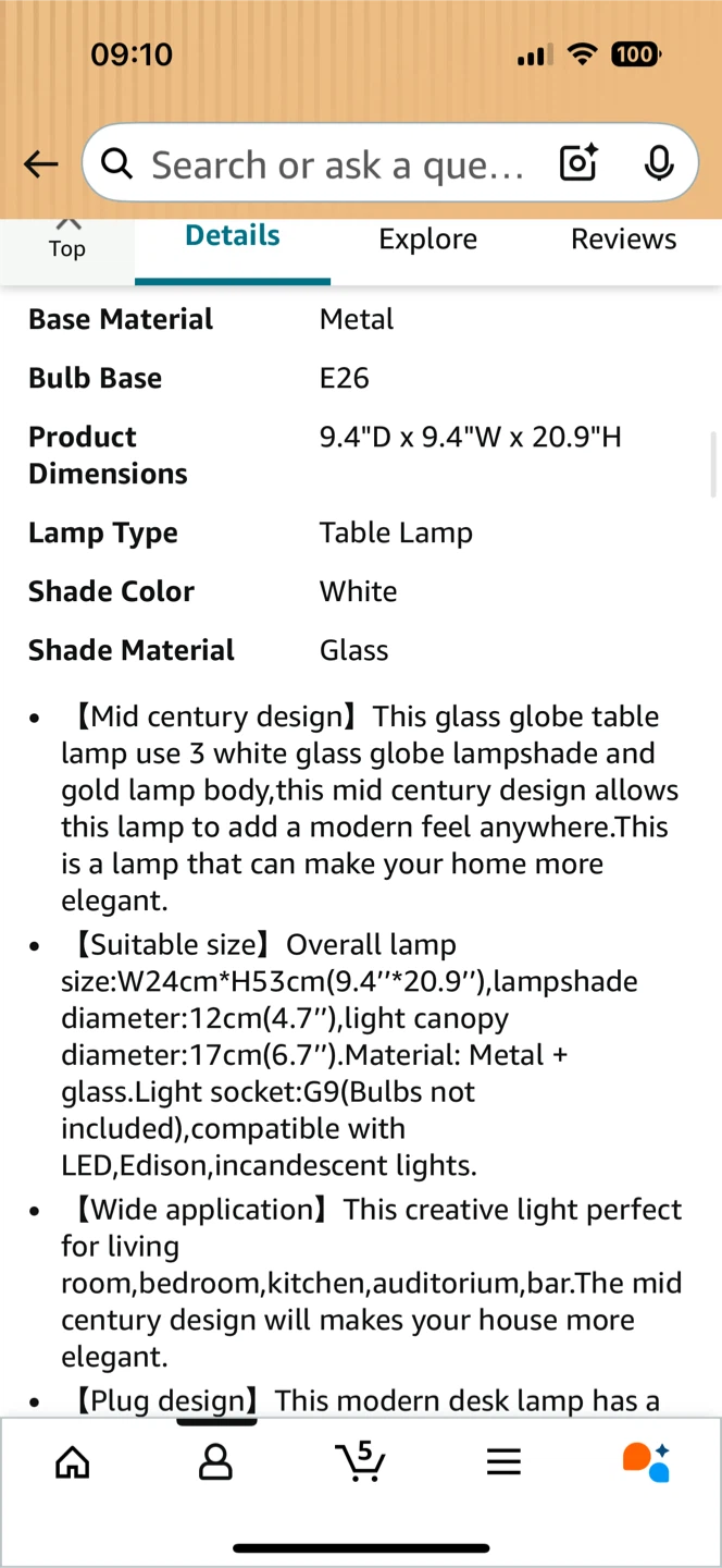 3-Light Brass Metal Bedside Lamp - photo 4