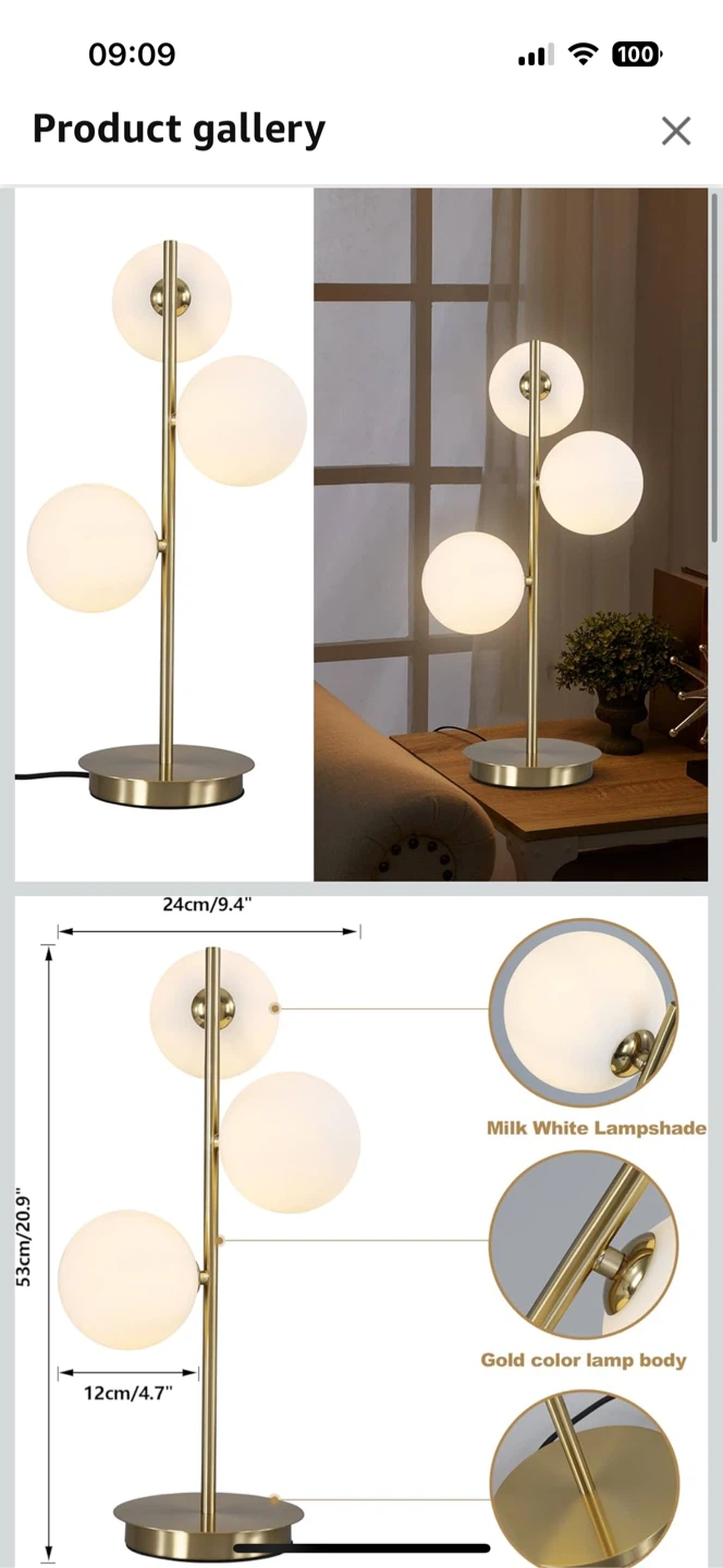 3-Light Brass Metal Bedside Lamp - photo 3