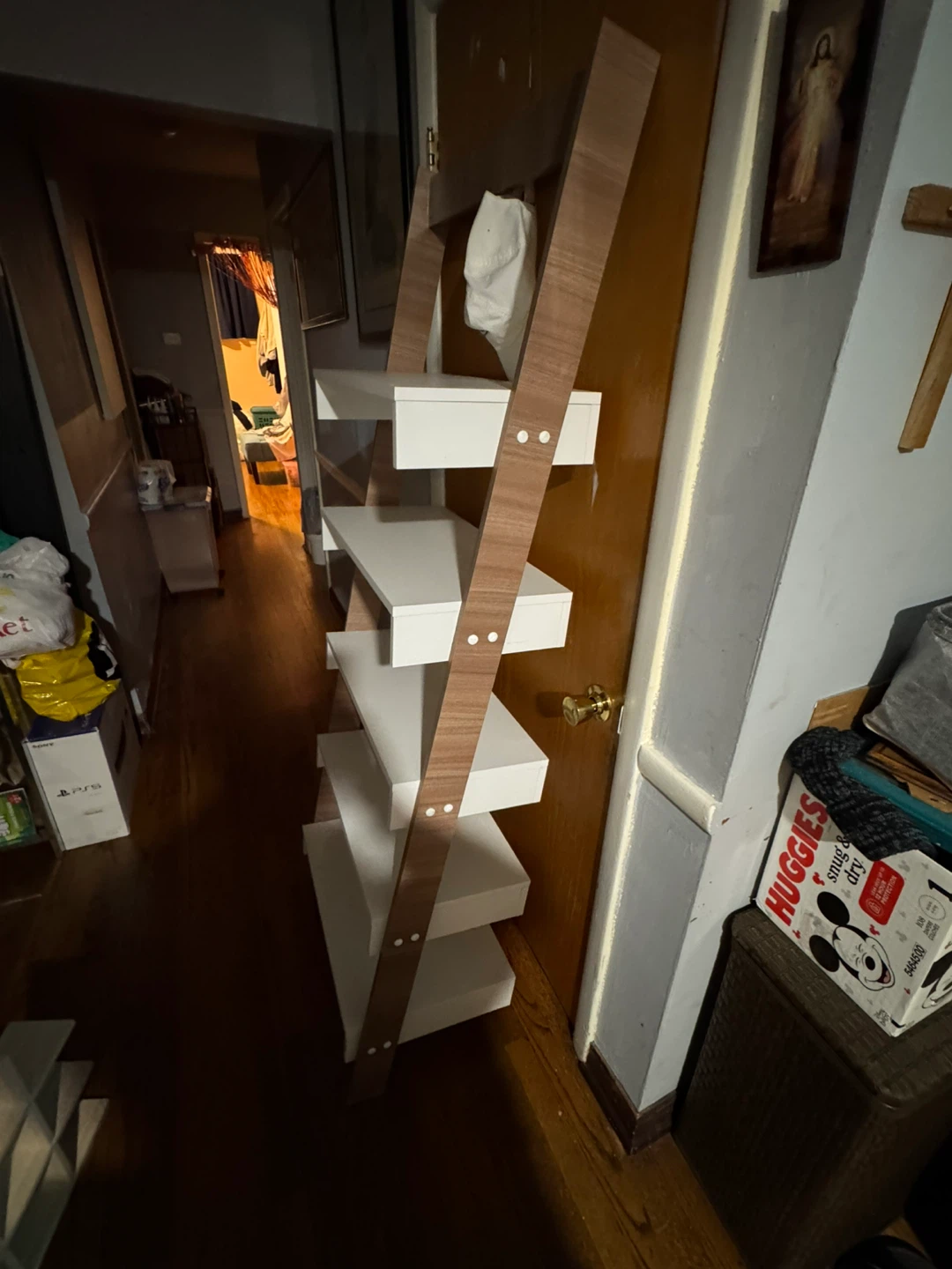 White & Wood Leaning Shelf - 72" Tall - photo 2