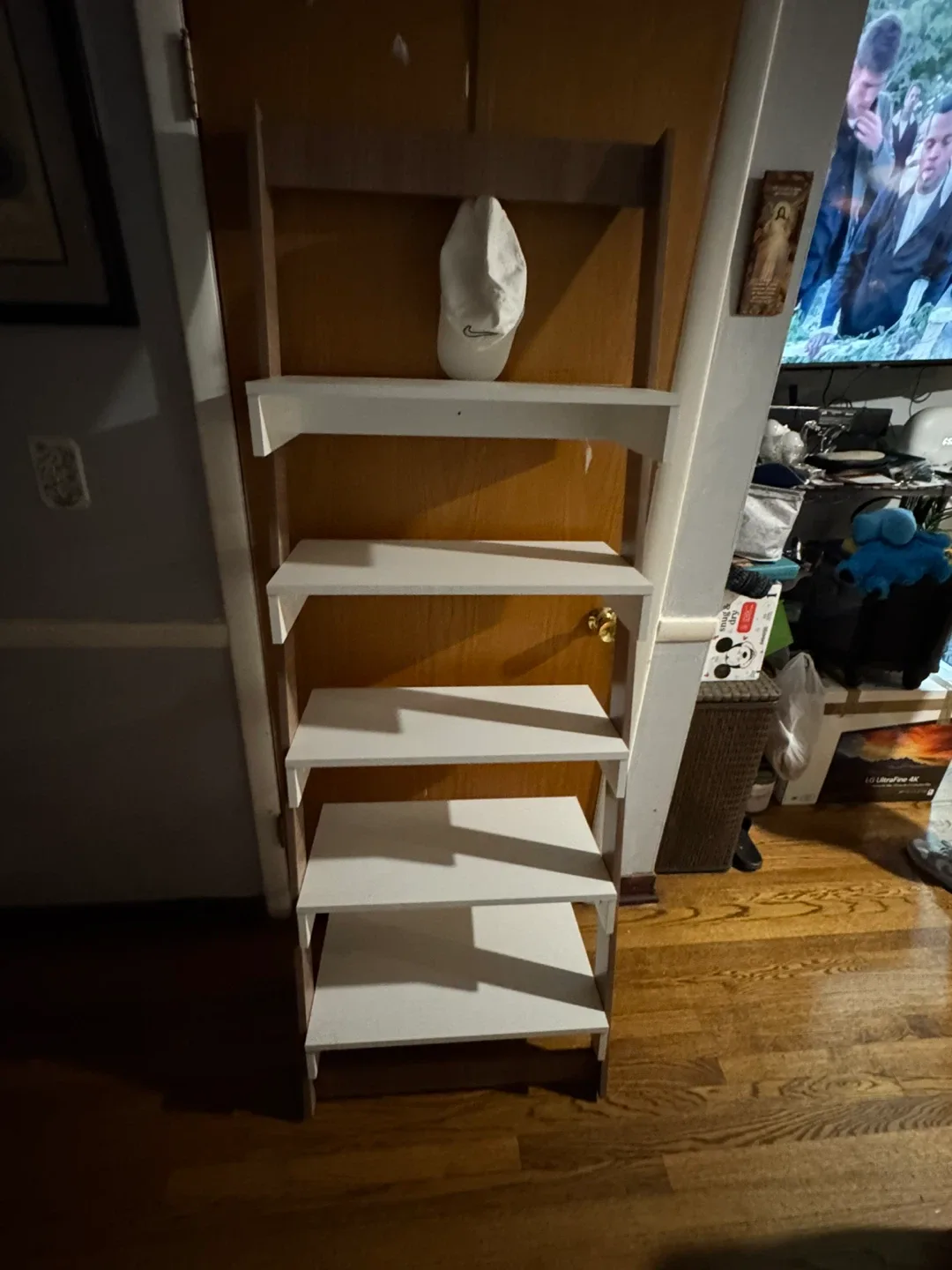 White & Wood Leaning Shelf - 72" Tall thumbnail