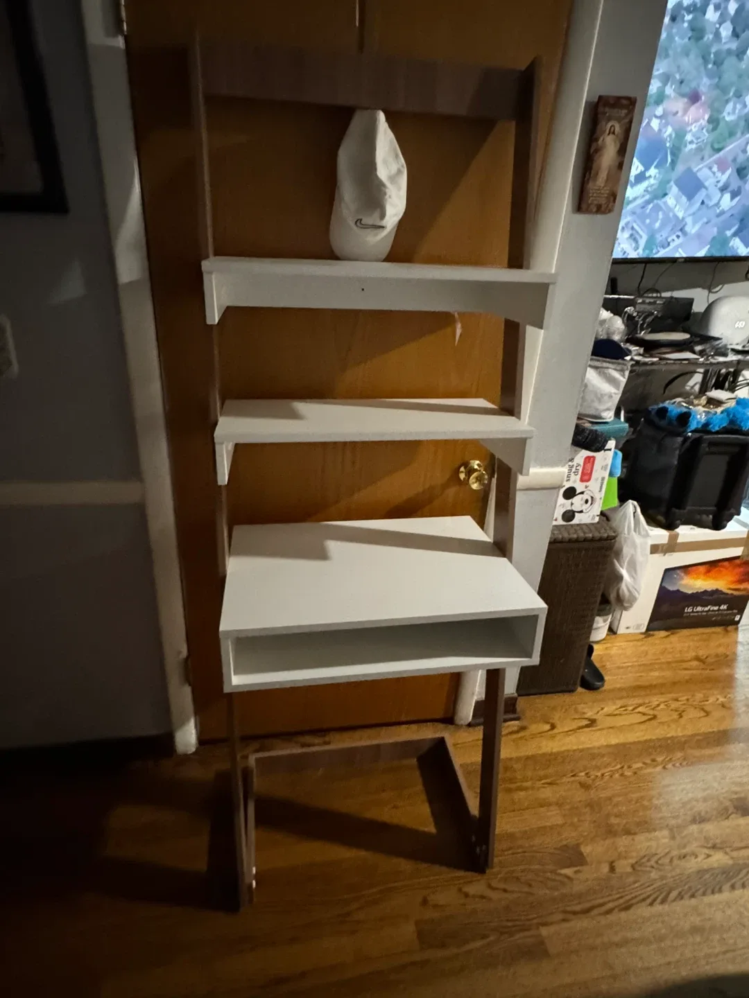 Ladder Shelf with Desk, White & Brown thumbnail