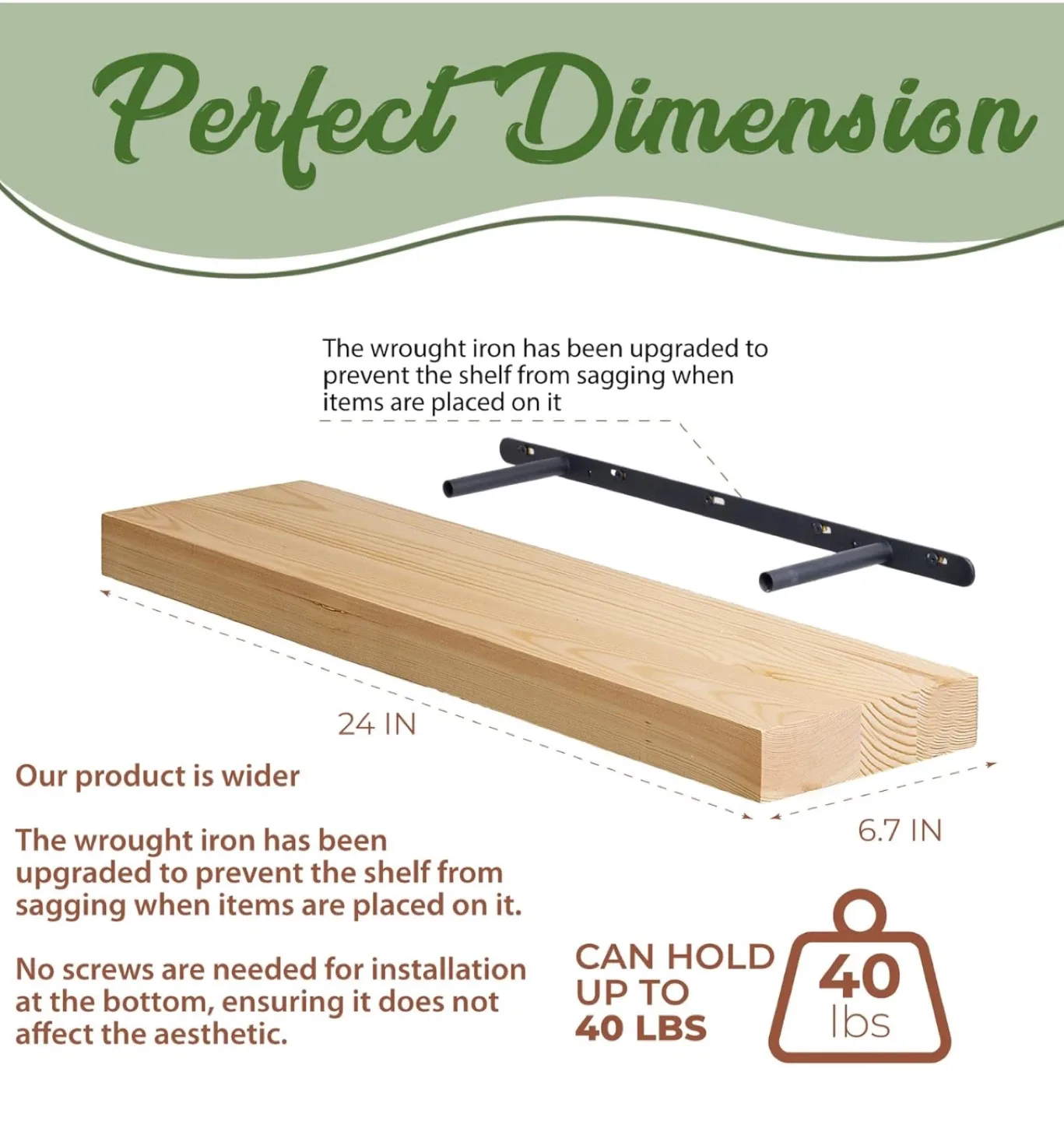 2 Pc Natural Pine Wooden Floating Shelves - BNIB image indicator(4)