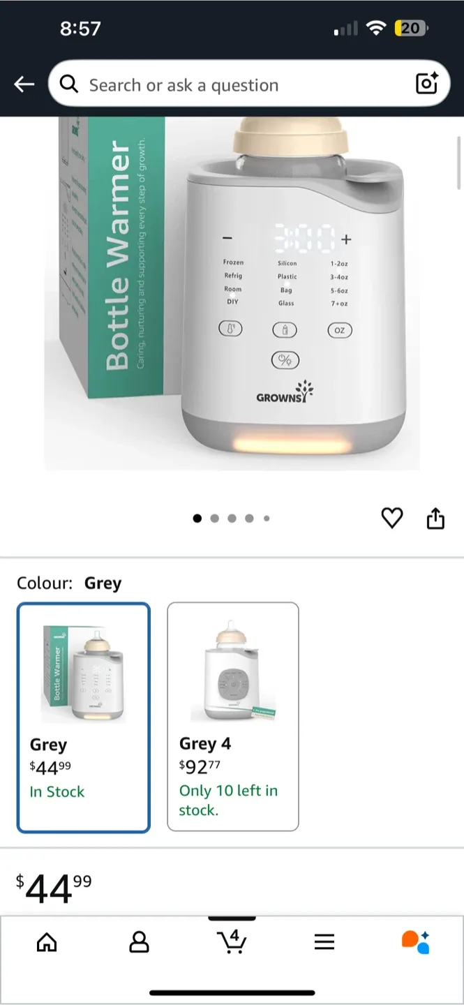 BNIB Grownsy Bottle Warmer - Grey image indicator(2)