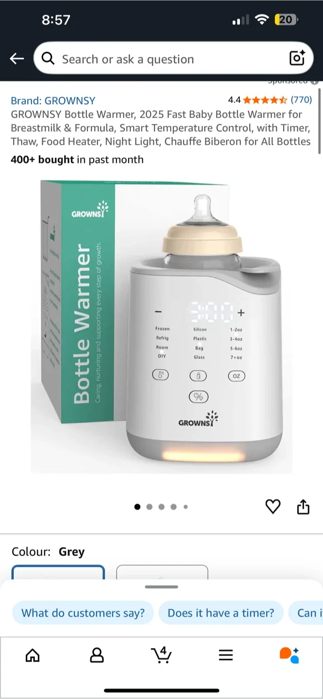BNIB Grownsy Bottle Warmer - Grey thumbnail