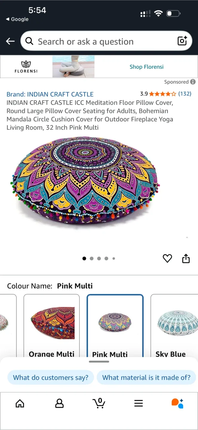 Indian Craft Castle Meditation Floor Pillow cover - Pink Multi thumbnail