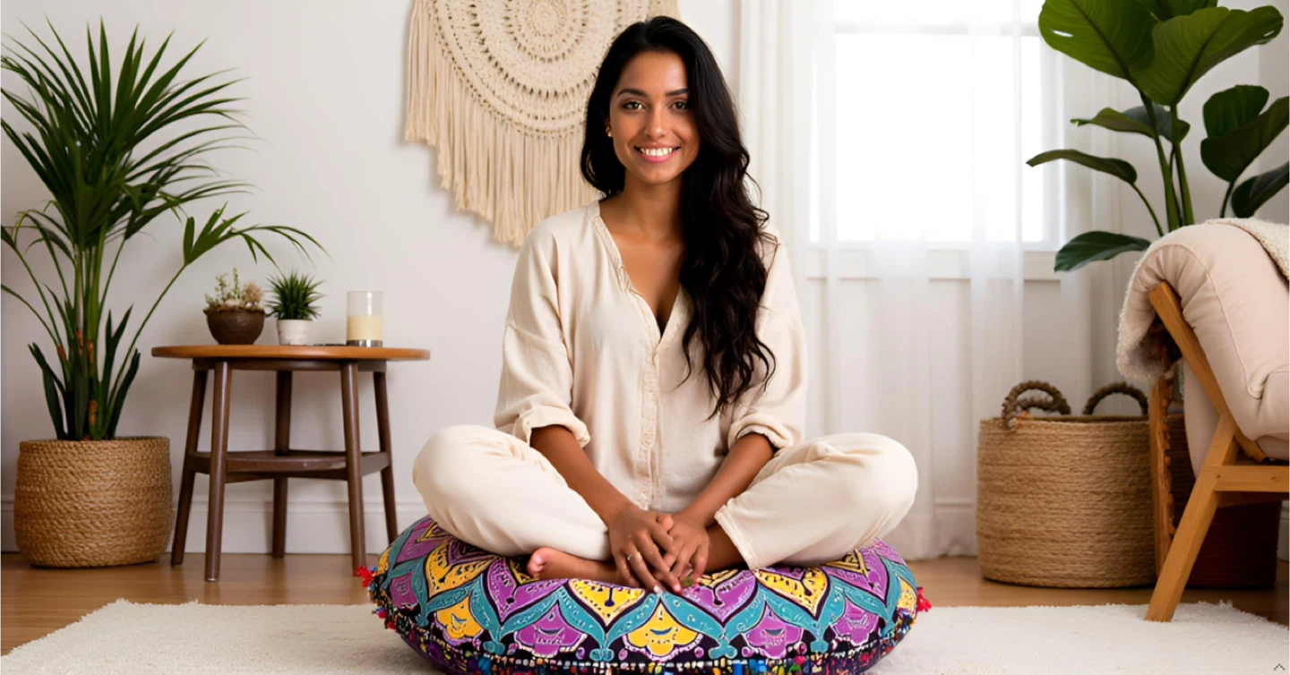 Indian Craft Castle Meditation Floor Pillow cover - Pink Multi - photo 2