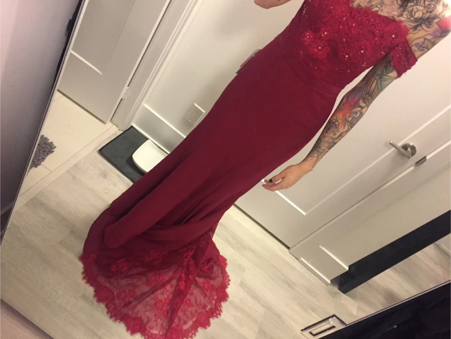 Red Lace Evening Gown