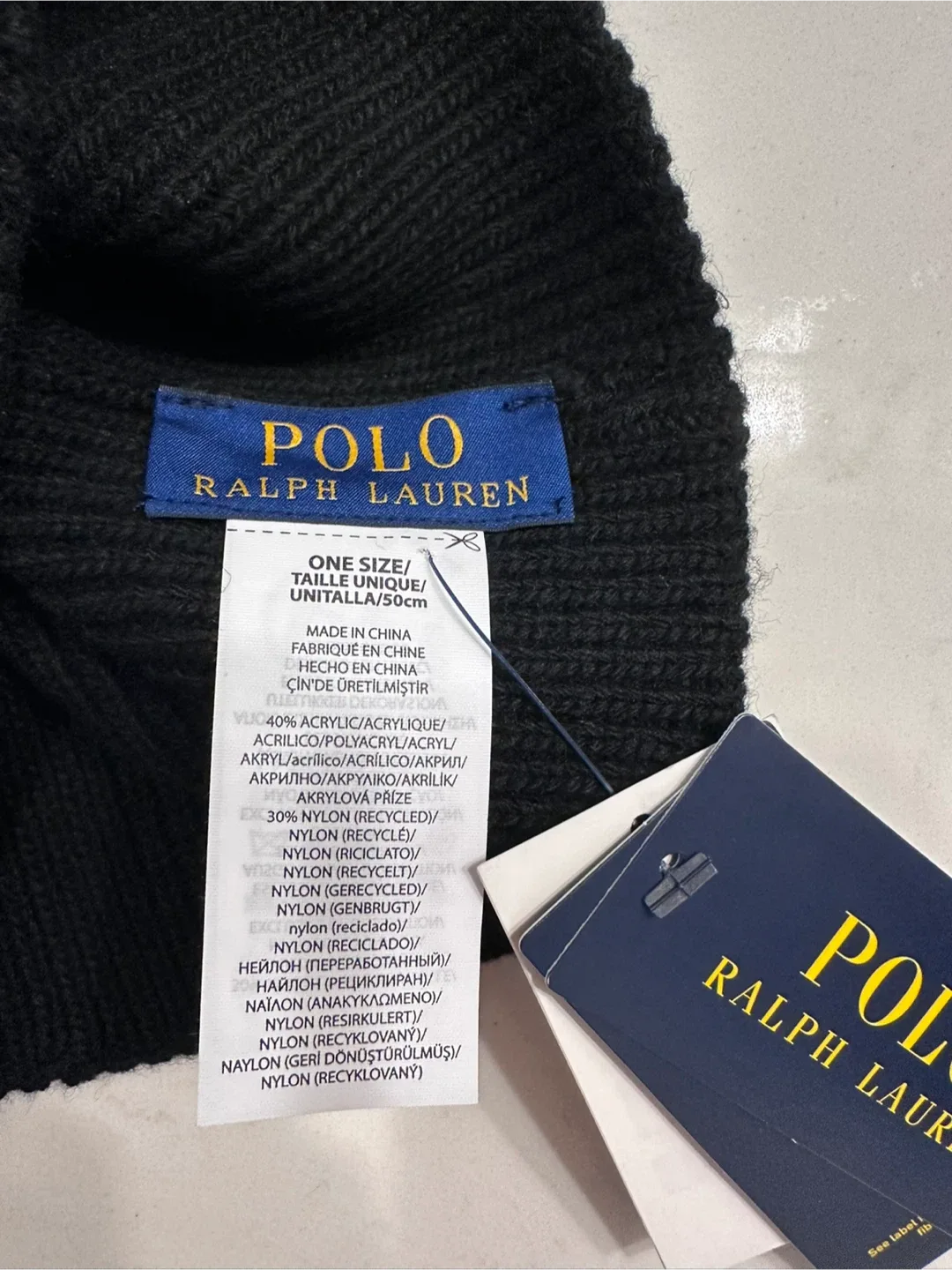 New Polo Ralph Lauren Bear Rib-Knit Black Beanie - One Size image indicator(2)