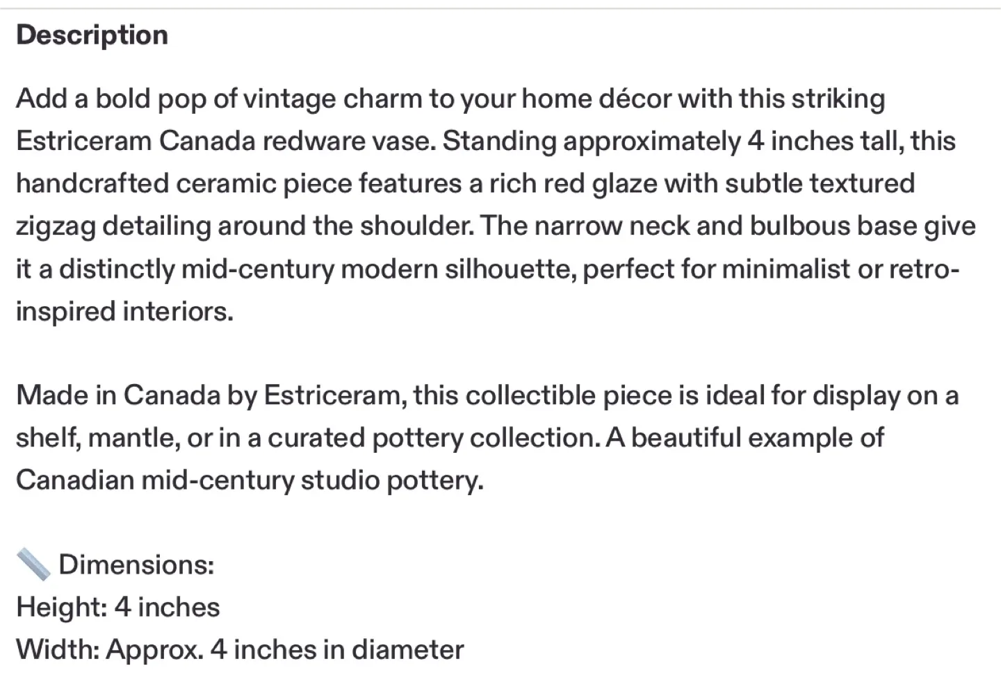 Vintage Estriceram Canada Redware Vase image indicator(4)