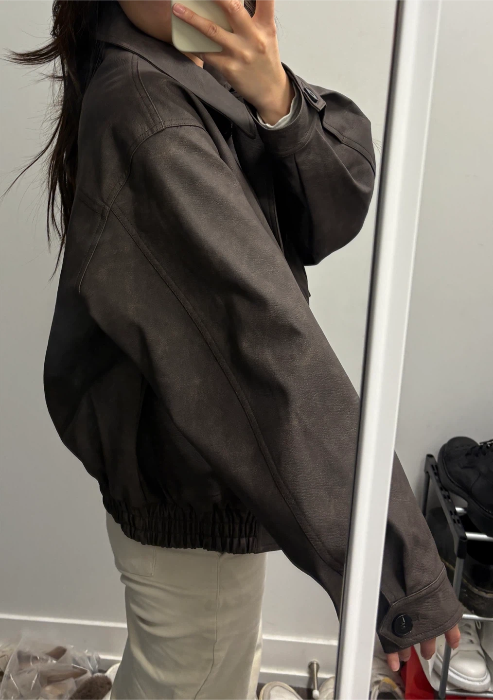 Brown Faux Leather Bomber Jacket - photo 2