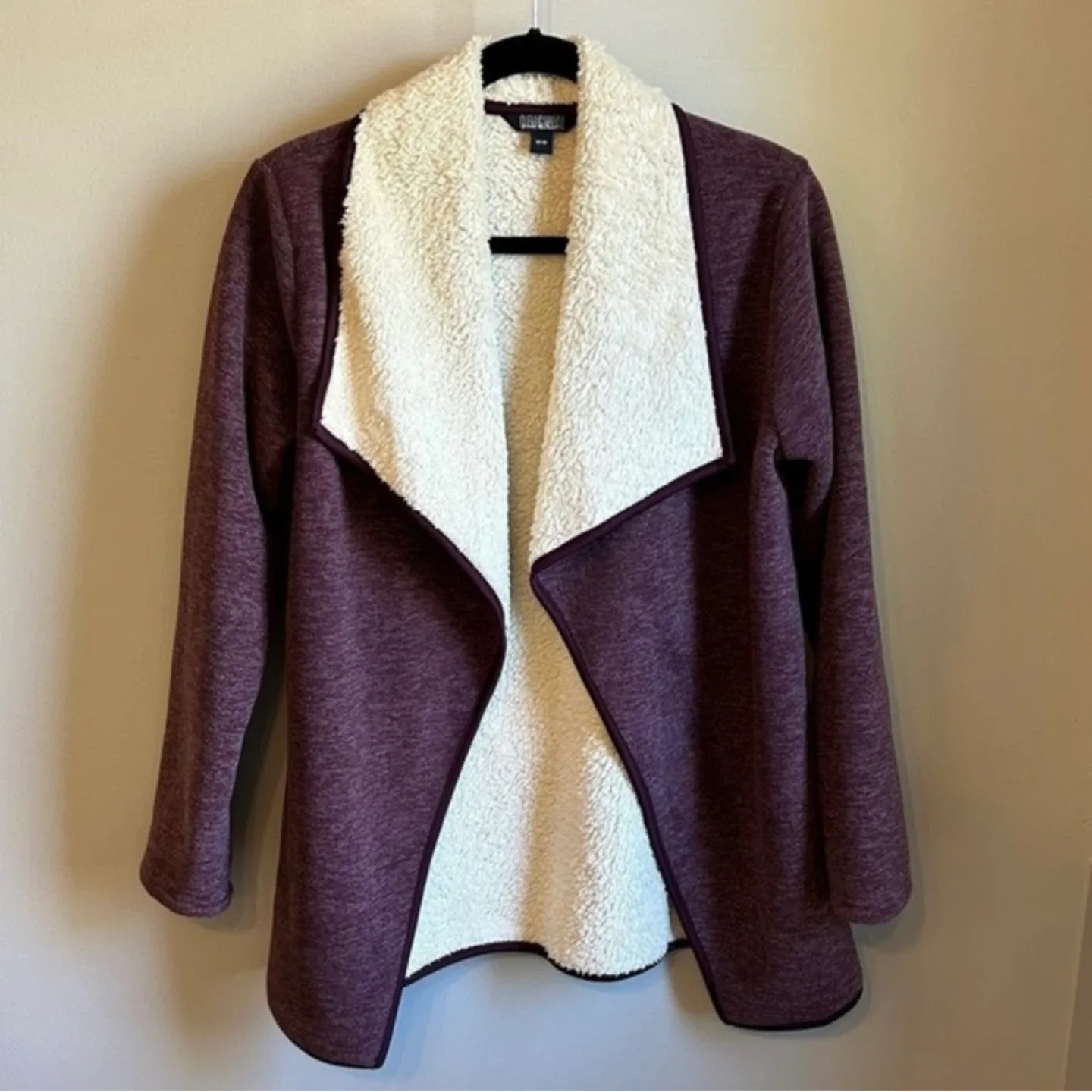 Nicole Miller Original Sherpa Lined Open Waterfall Cardigan Sz M thumbnail