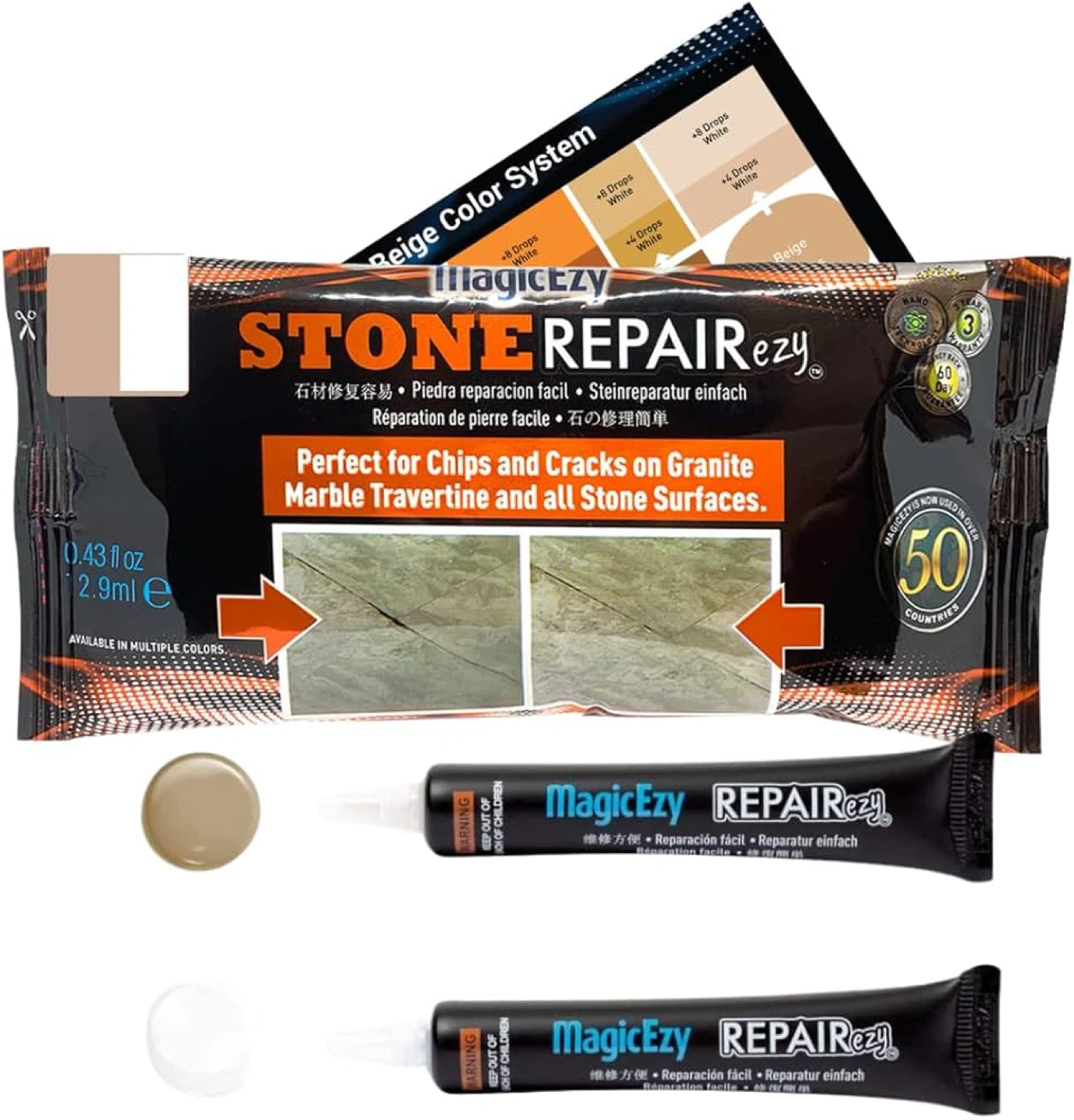 MagicEzy Stone RepairEzy (Beige/White) Repair Kit - Super Strong