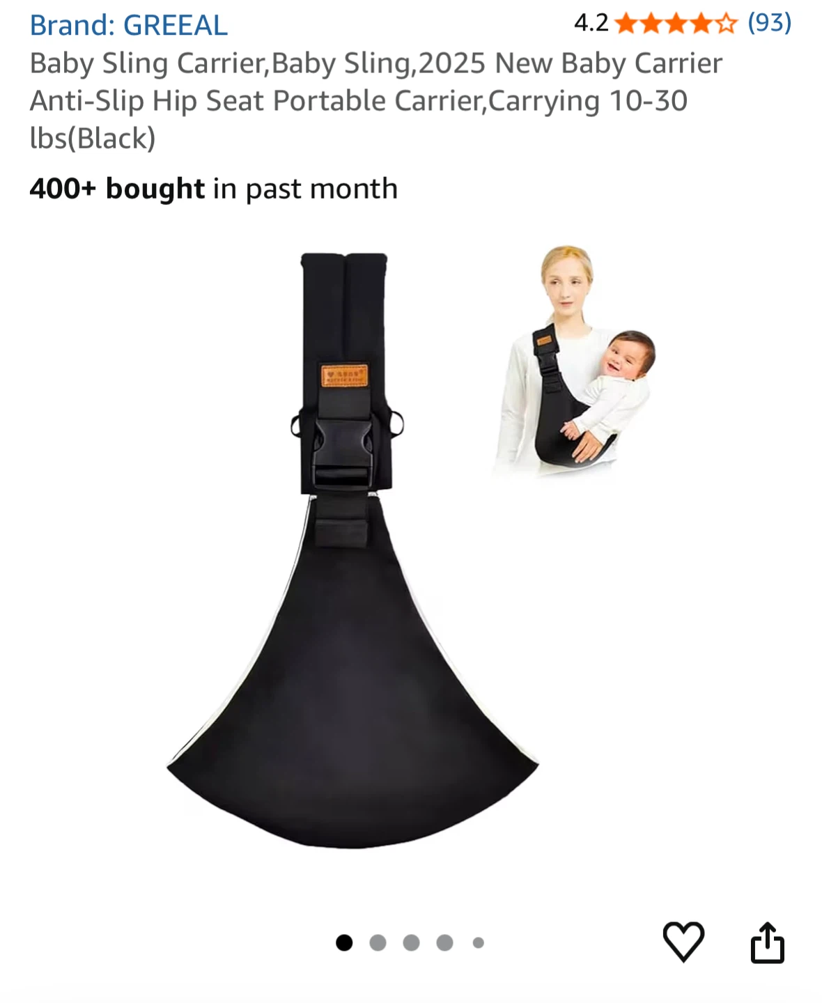 GREEAL Baby Sling Carrier - Black