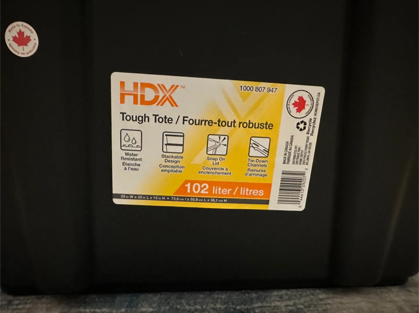 Storage bins - HDX 102L Heavy Duty Tote (7 available) image indicator(2)