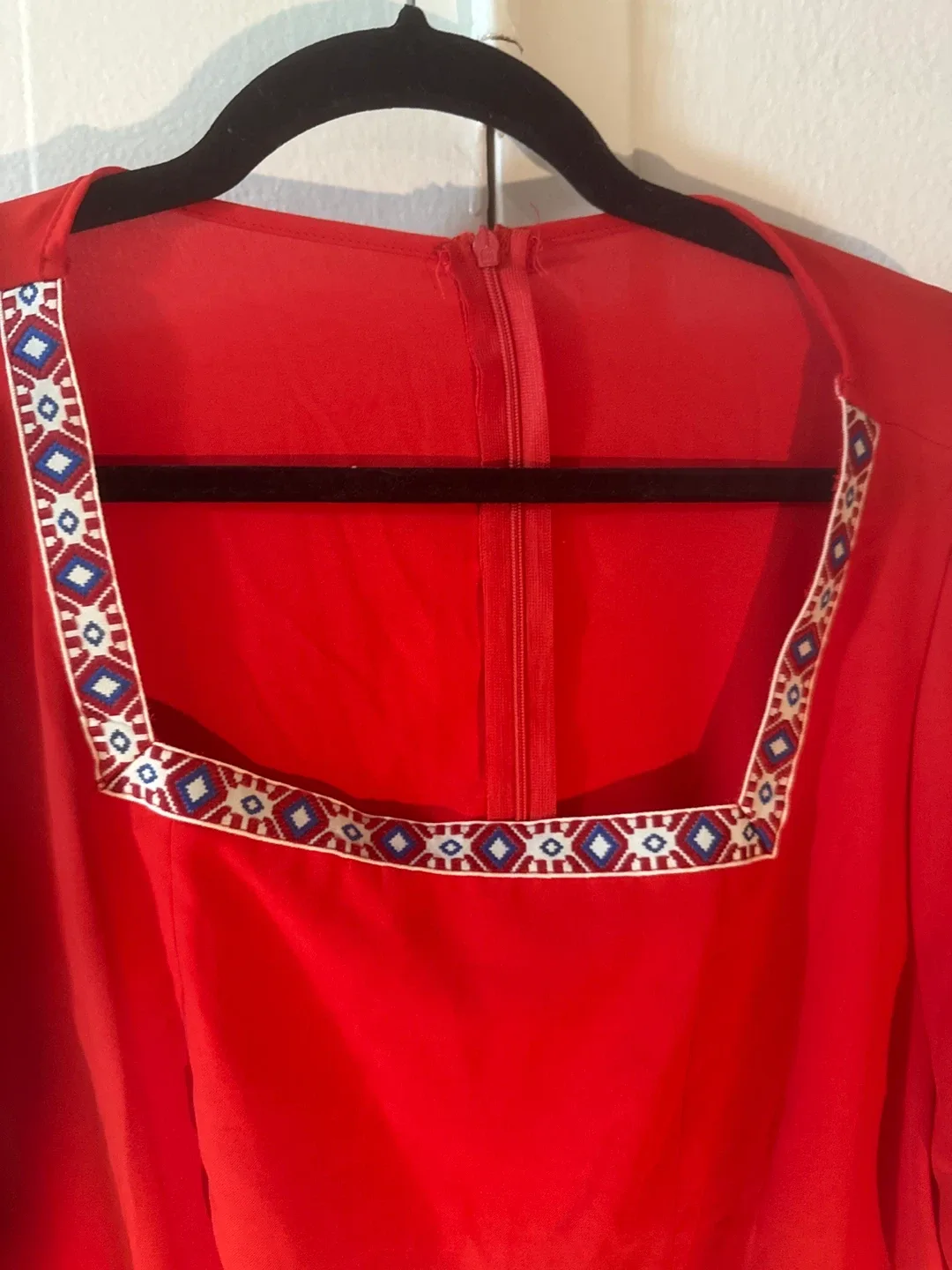 Red Dress with Embroidered Neckline image indicator(3)