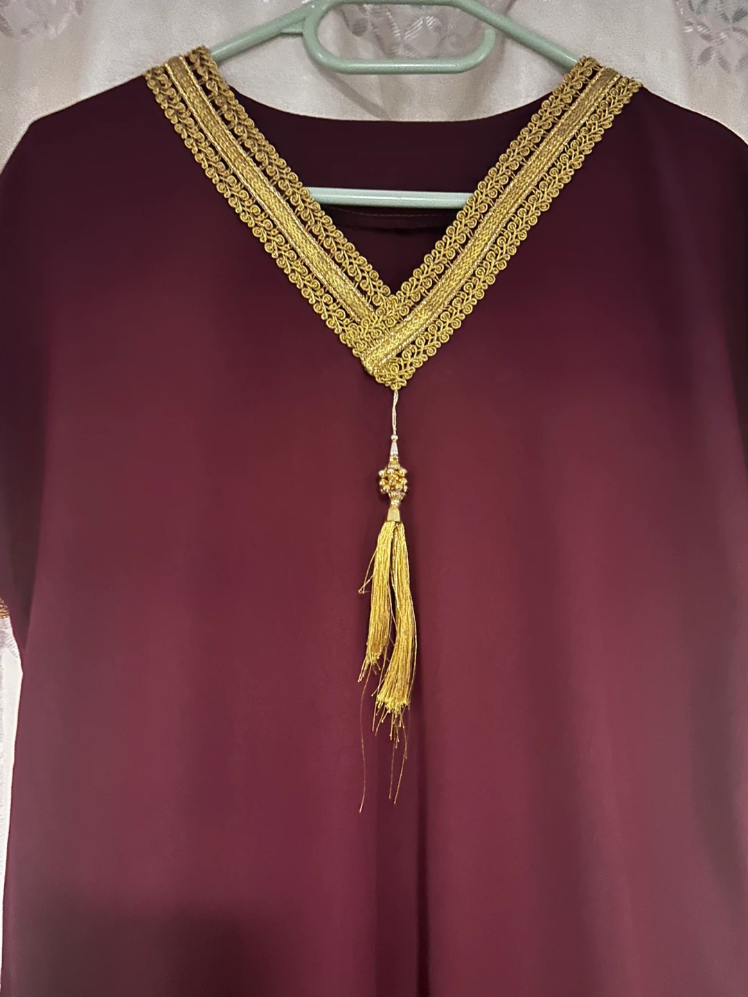 Burgundy Dress with Gold Trim - photo 2