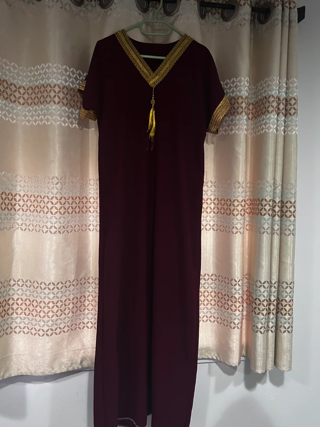 Burgundy Dress with Gold Trim