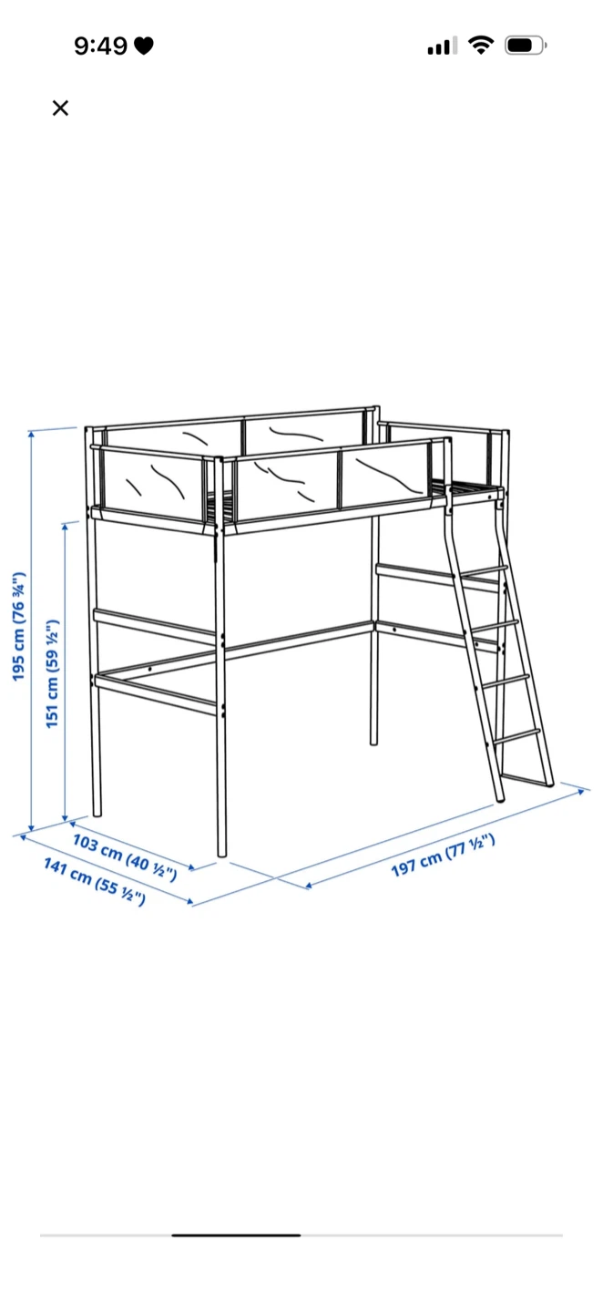IKEA VITVAL Loft Bed Frame - White/Light Gray, Twin - photo 4