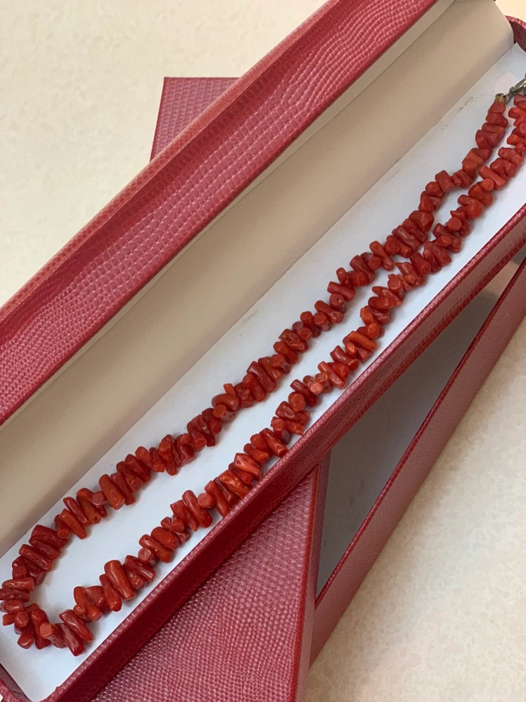 Vintage Red Coral Necklace with Box