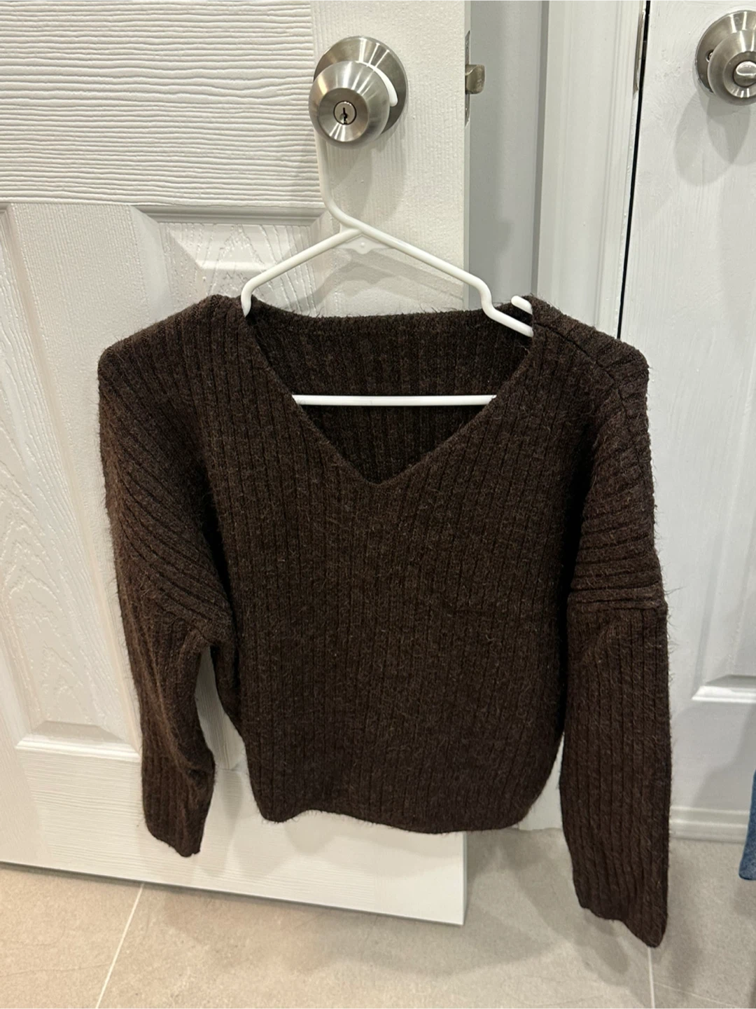 Brown Knit V-Neck Sweater
