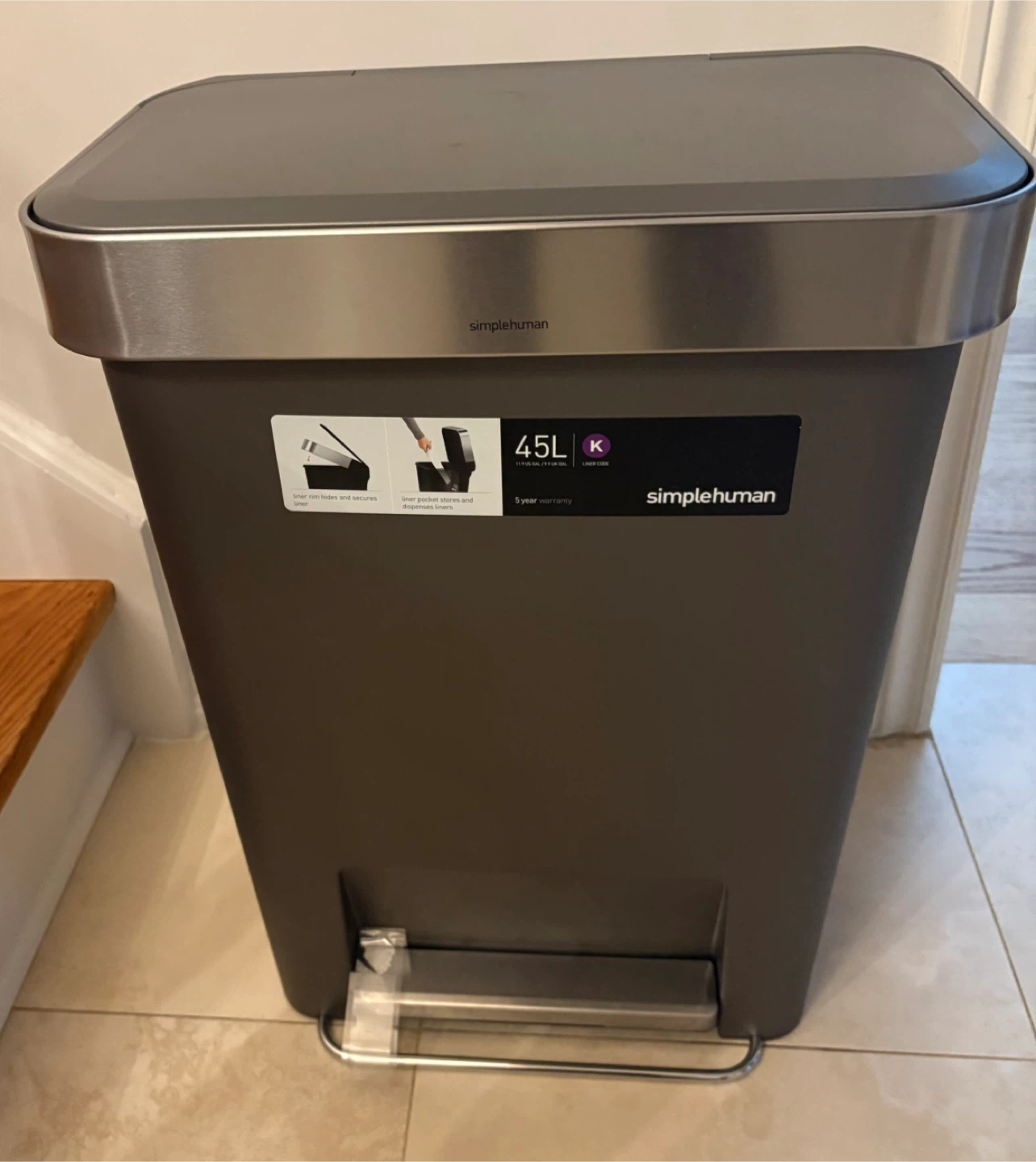 Simplehuman 45L Rectangular Trash Can - photo 3