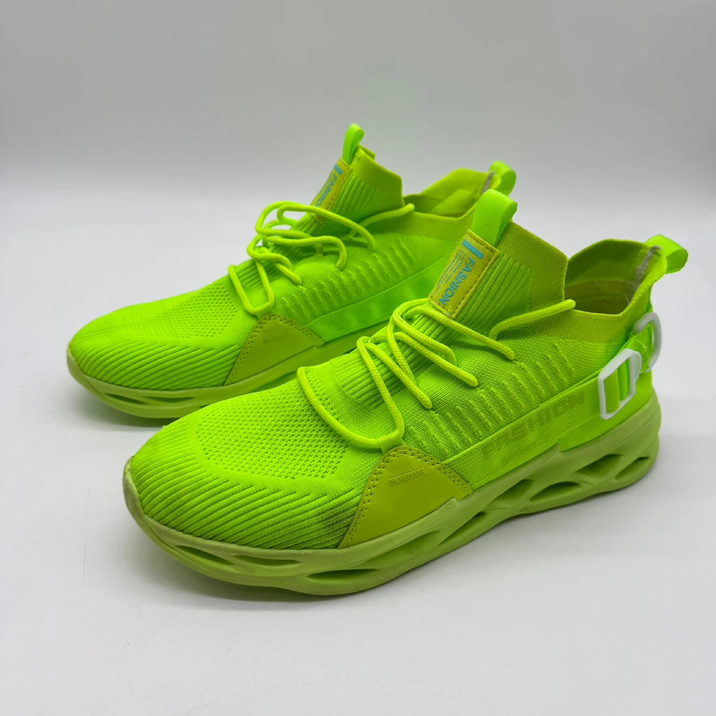 Neon Green Knit Sneakers US 12 – Lightweight Sport Style – Used - photo 3