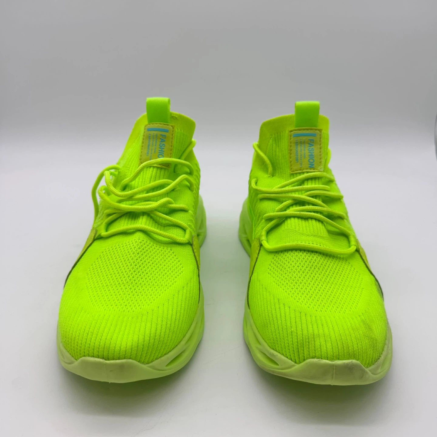 Neon Green Knit Sneakers US 12 – Lightweight Sport Style – Used - photo 2