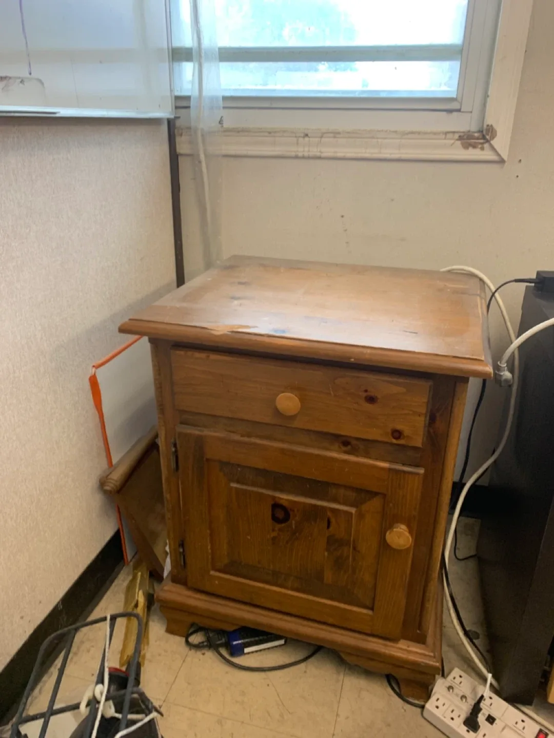 Wooden Nightstand with Drawer & Cabinet