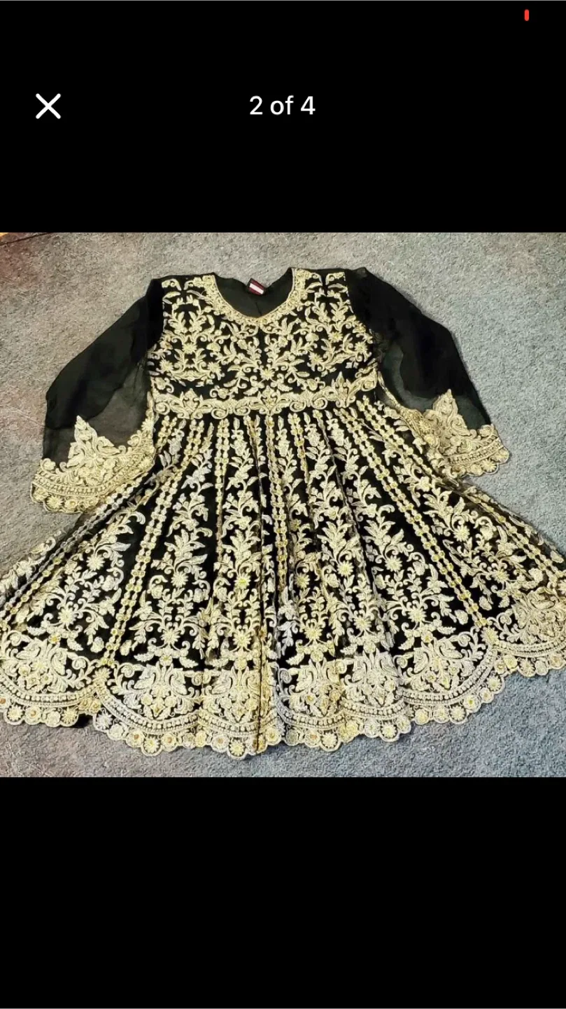 Embroidered Black & Gold Anarkali Dress