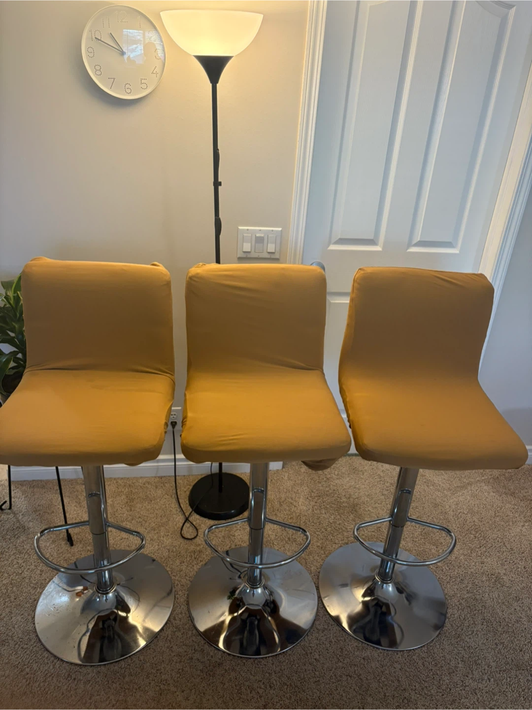Set of 3 Black Leather Bar Stools