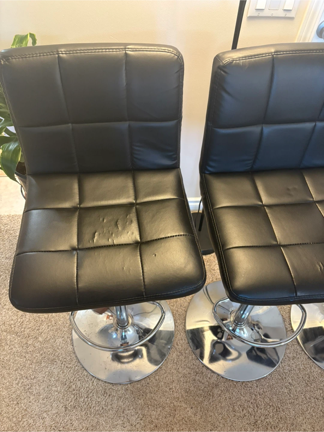 Set of 3 Black Leather Bar Stools - photo 5
