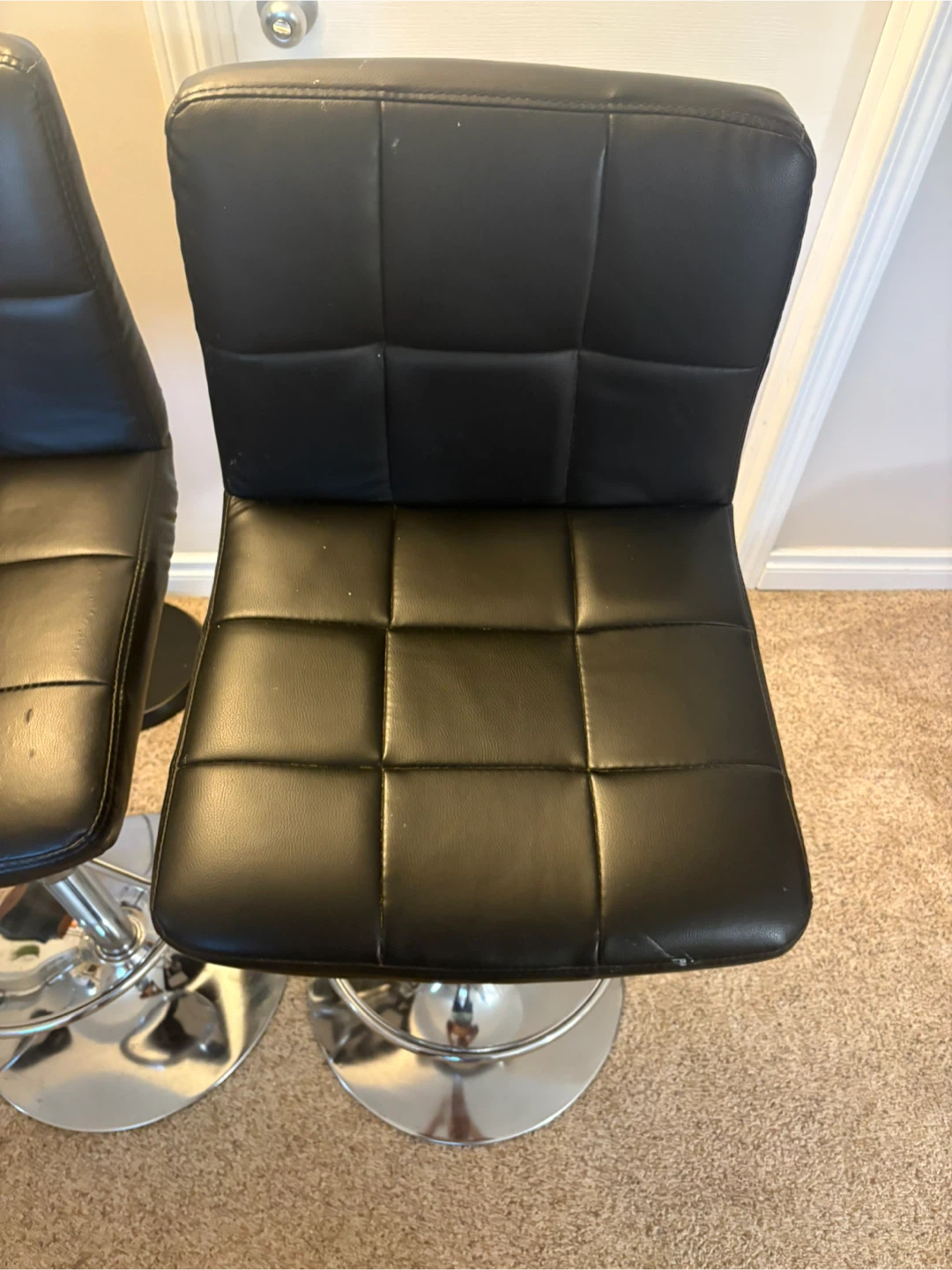 Set of 3 Black Leather Bar Stools - photo 4
