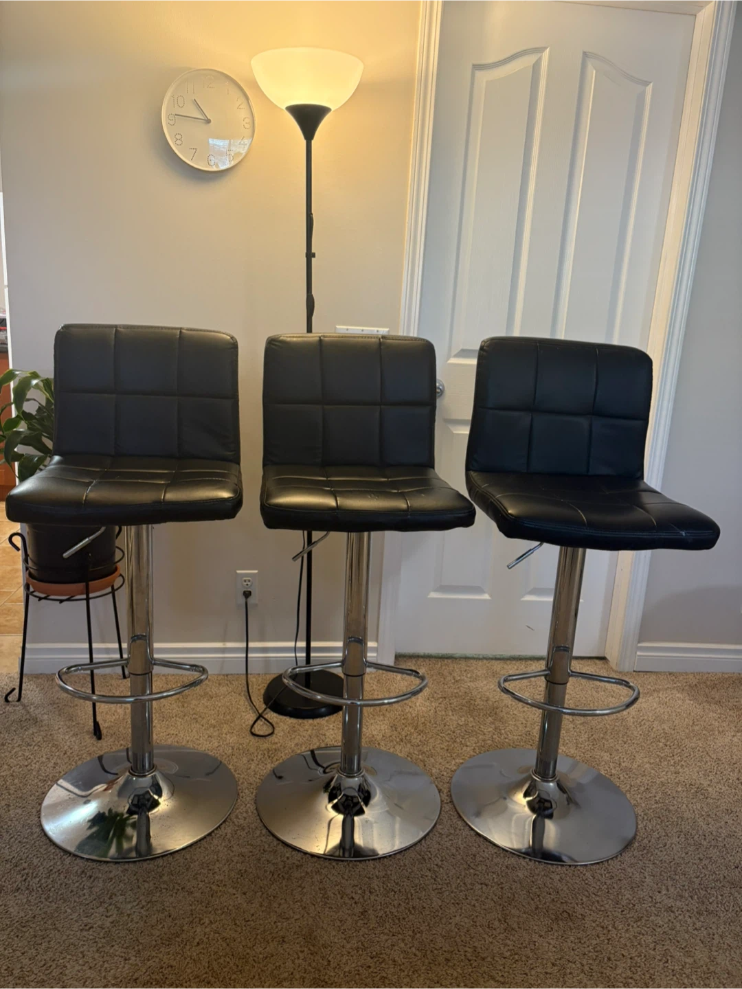 Set of 3 Black Leather Bar Stools - photo 2