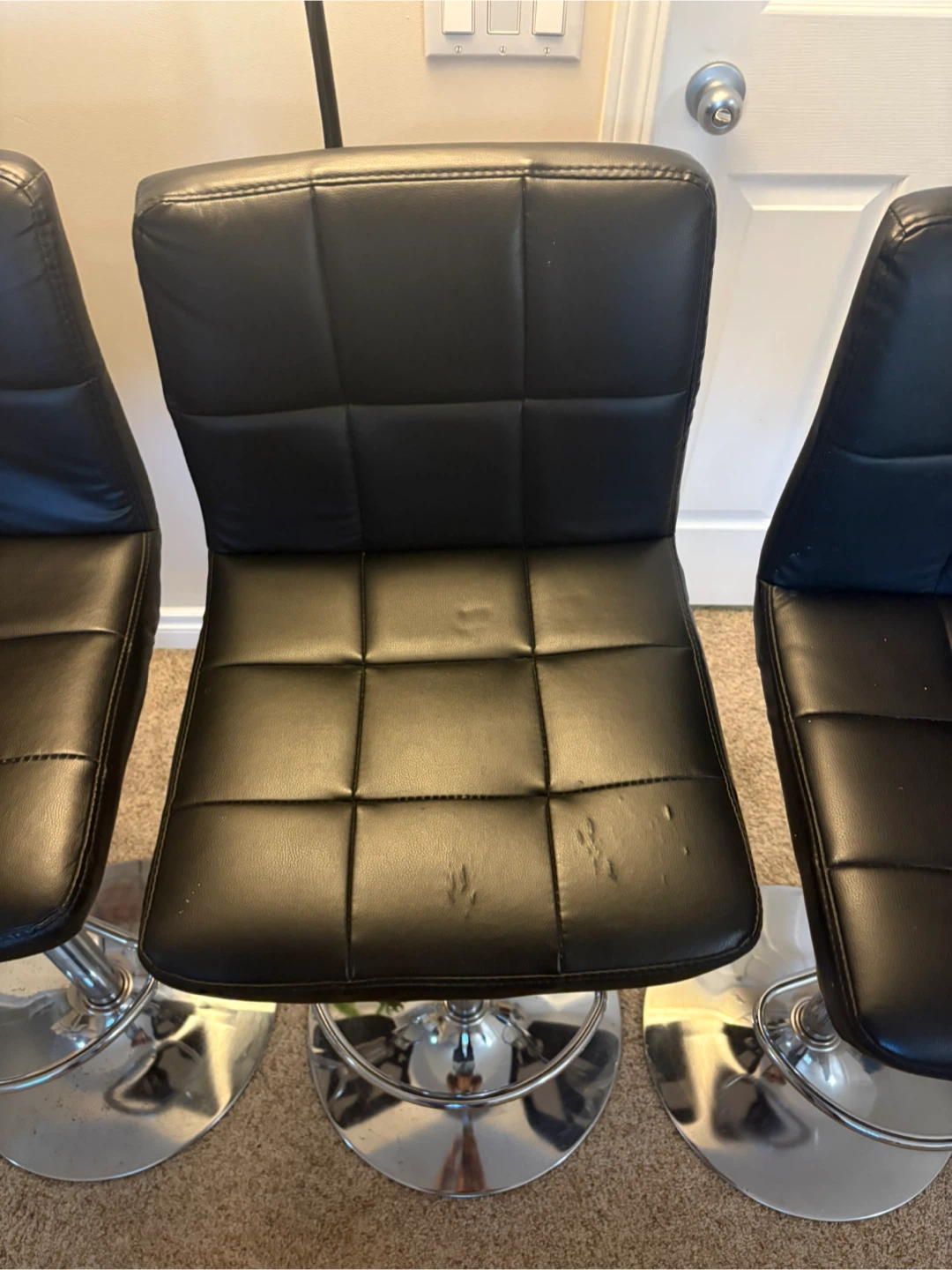Set of 3 Black Leather Bar Stools - photo 3