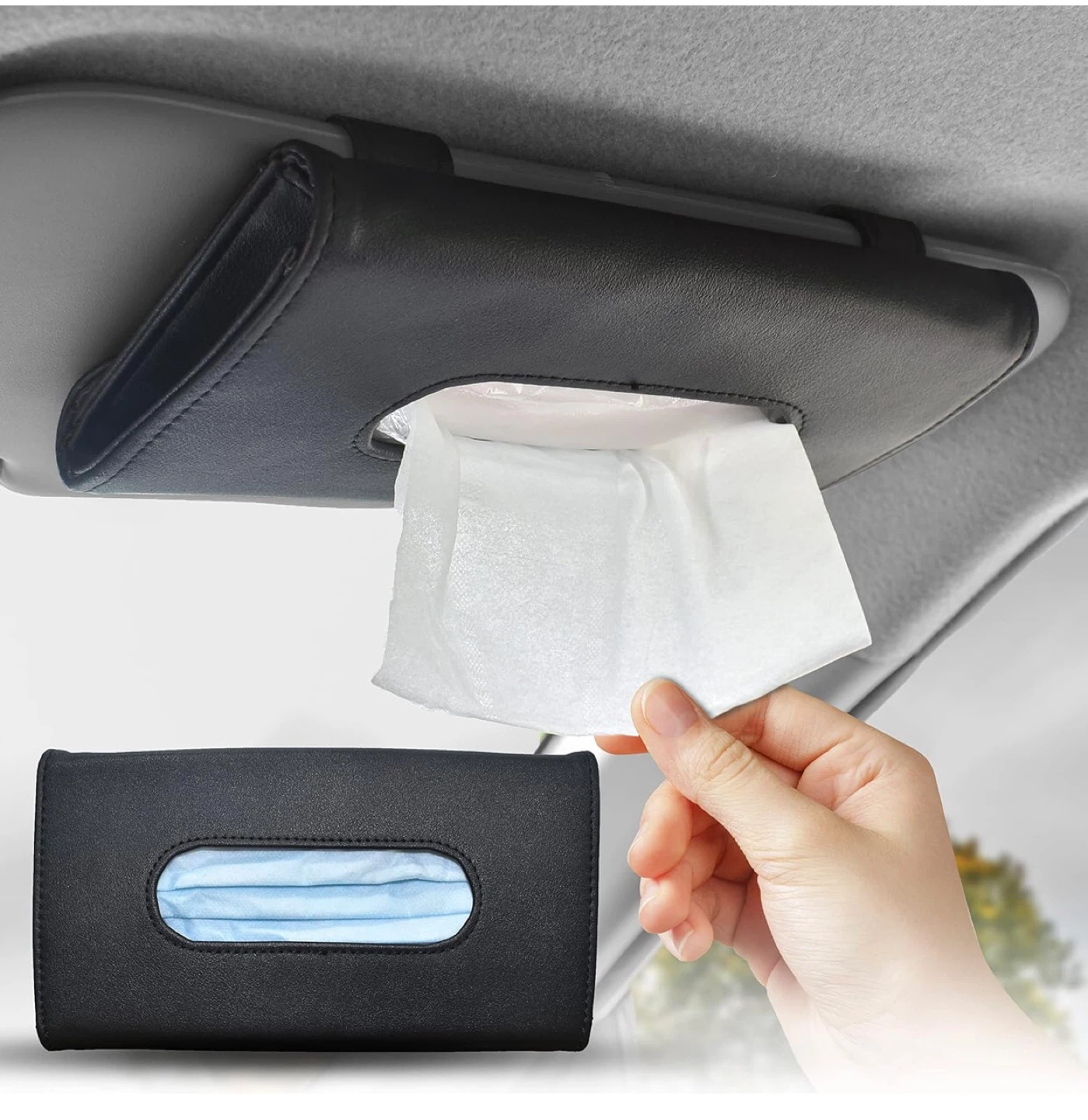 Car Tissue Holder 9 x 5 inches - Black Sun Visor Napkin Holder