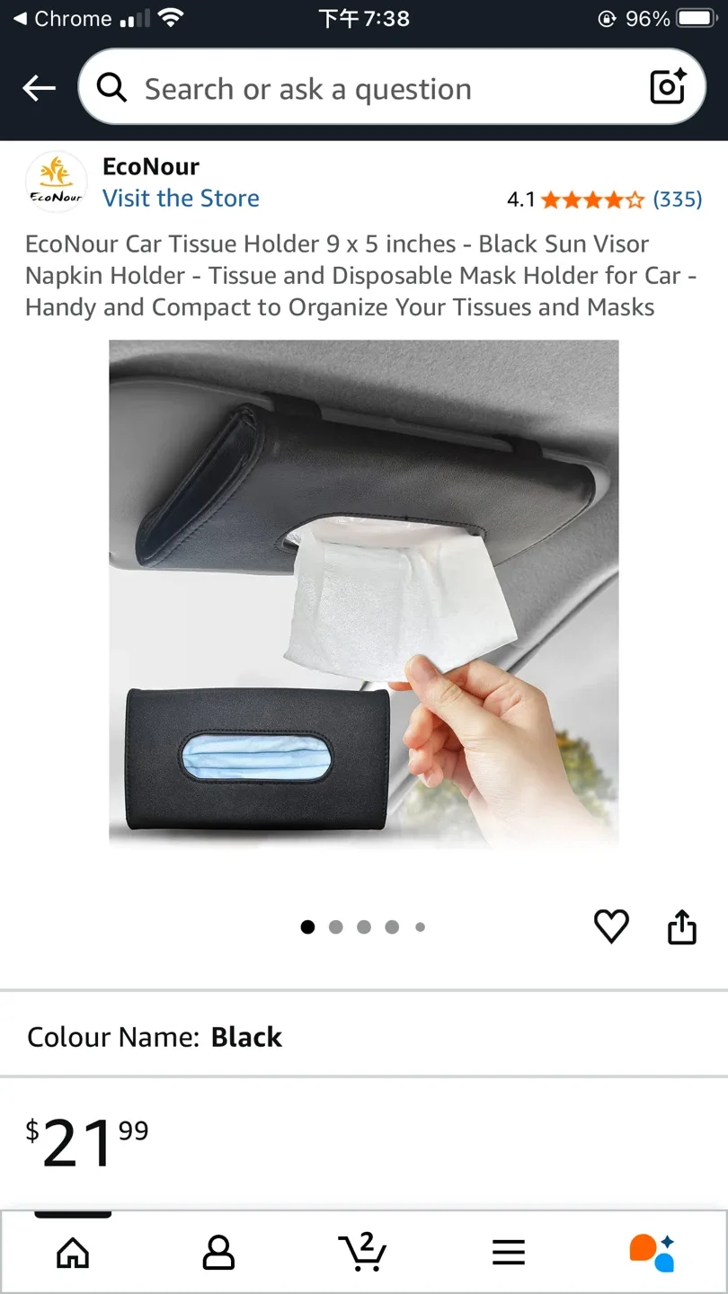 Car Tissue Holder 9 x 5 inches - Black Sun Visor Napkin Holder image indicator(10)