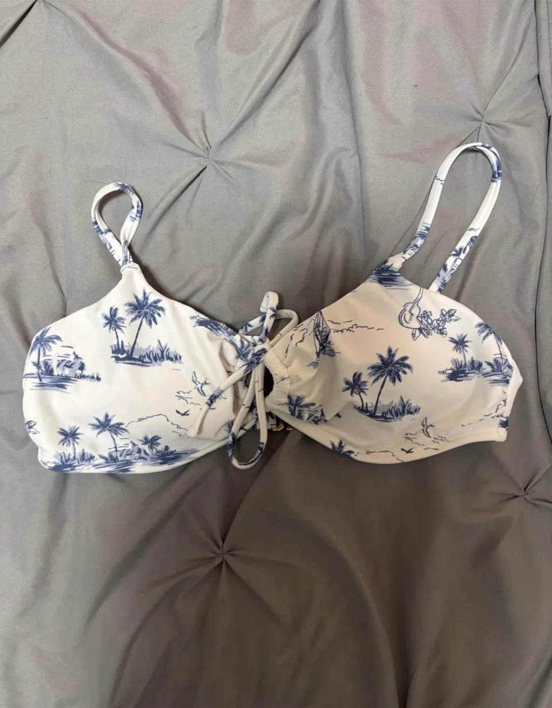Far West White & Blue Palm Tree Bikini Top thumbnail