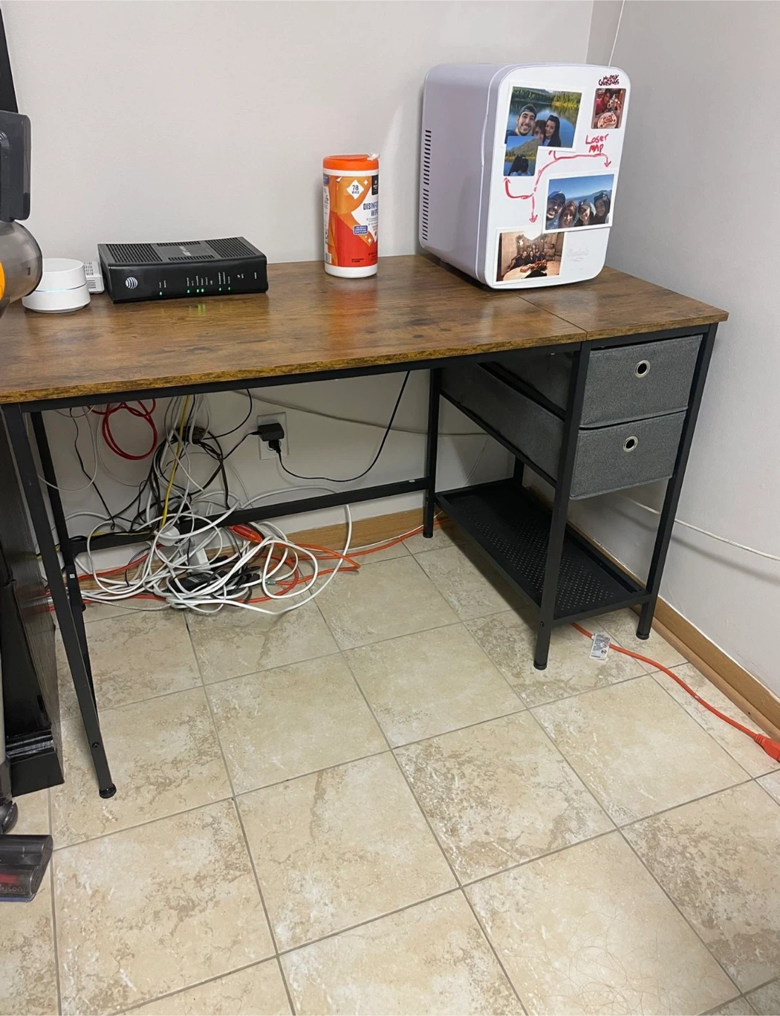 Brown & Black Desk with Drawers